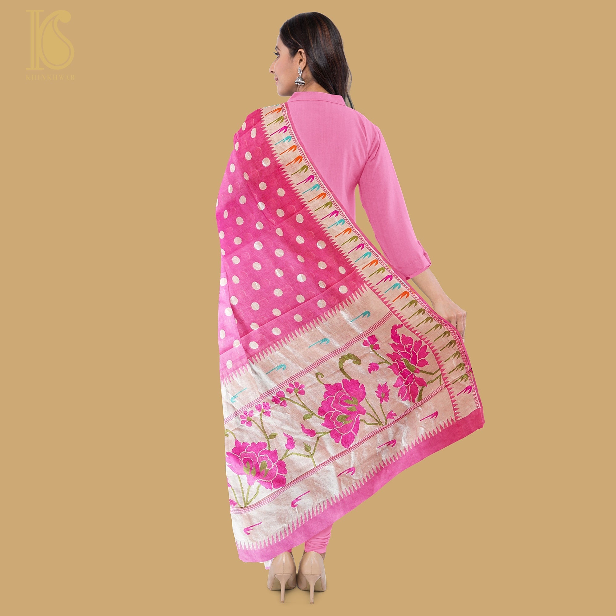 Handloom Pure Georgette Banarasi Muniya Border Dupatta - Khinkhwab