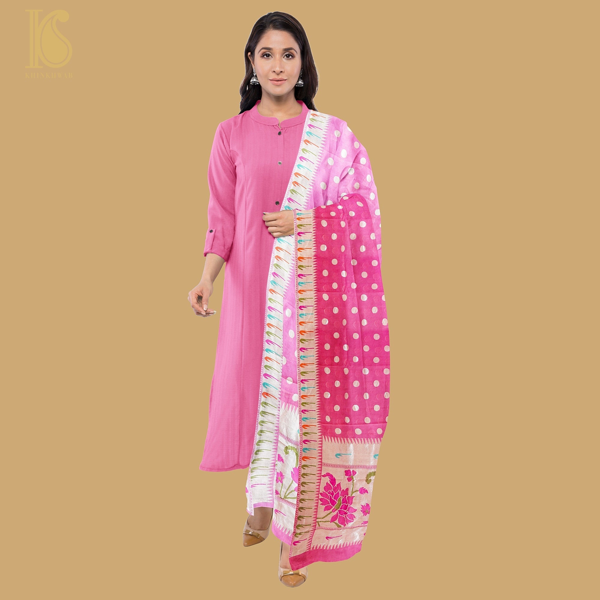 Handloom Pure Georgette Banarasi Muniya Border Dupatta - Khinkhwab