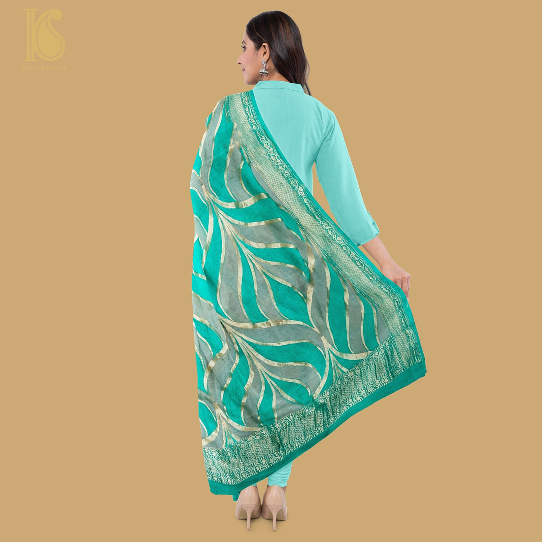 Aquamarine & Mantle Georgette Handloom Banarasi Dupatta - Khinkhwab