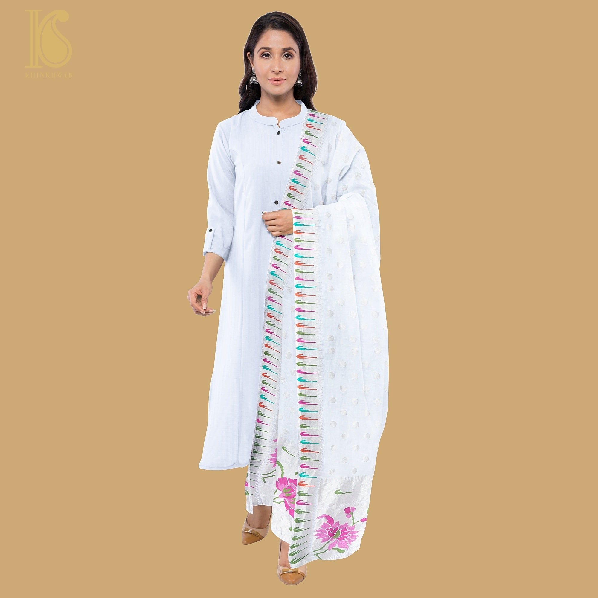 Handloom Pure Georgette Silver Zari Banarasi Dupatta - Preorder - Khinkhwab