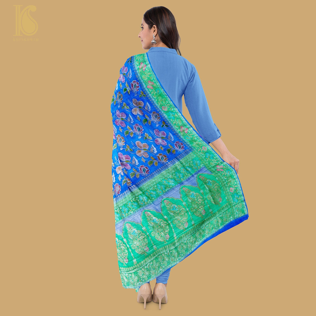 Dodger Blue Pure Georgette Handloom Banarasi Dahlia Dupatta - Khinkhwab
