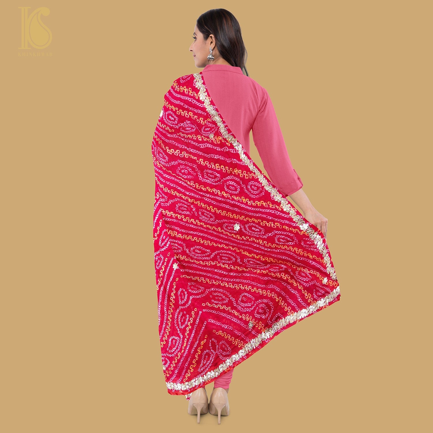 Red Pure Georgette Gotta Patti Bandhani Dupatta - Khinkhwab