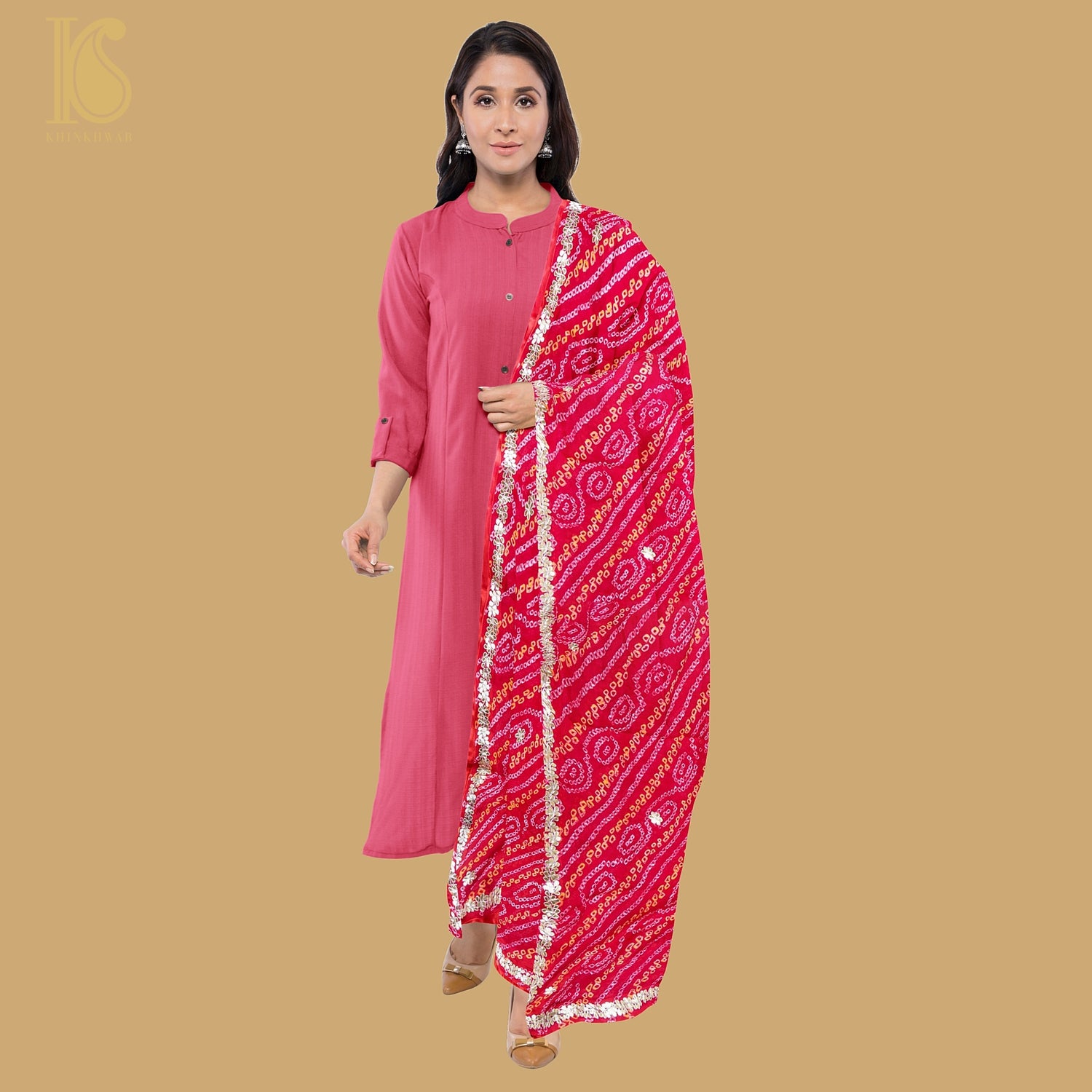 Red Pure Georgette Gotta Patti Bandhani Dupatta - Khinkhwab