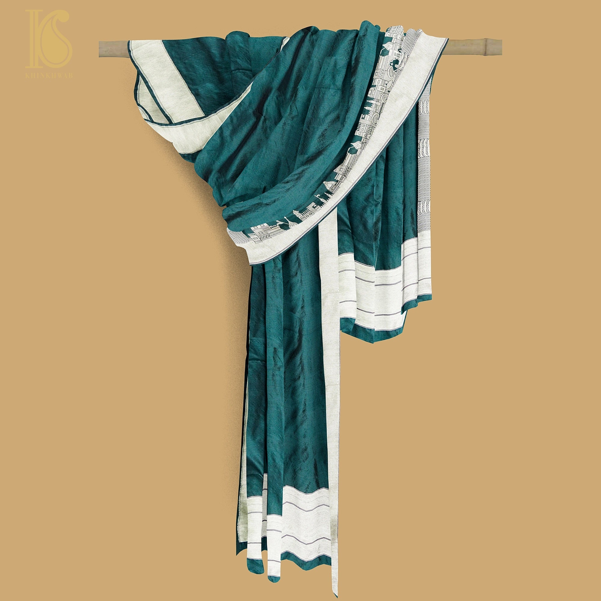 Green Pure Silk Handloom Banaras Ghaat Dupatta - Khinkhwab