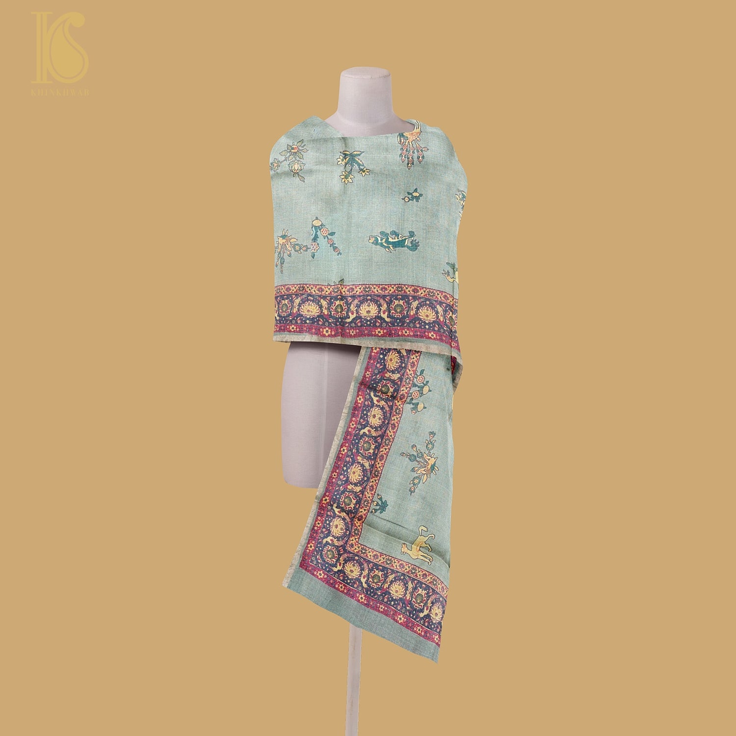 Pure Tussar Silk Deer Print Dupatta - Khinkhwab