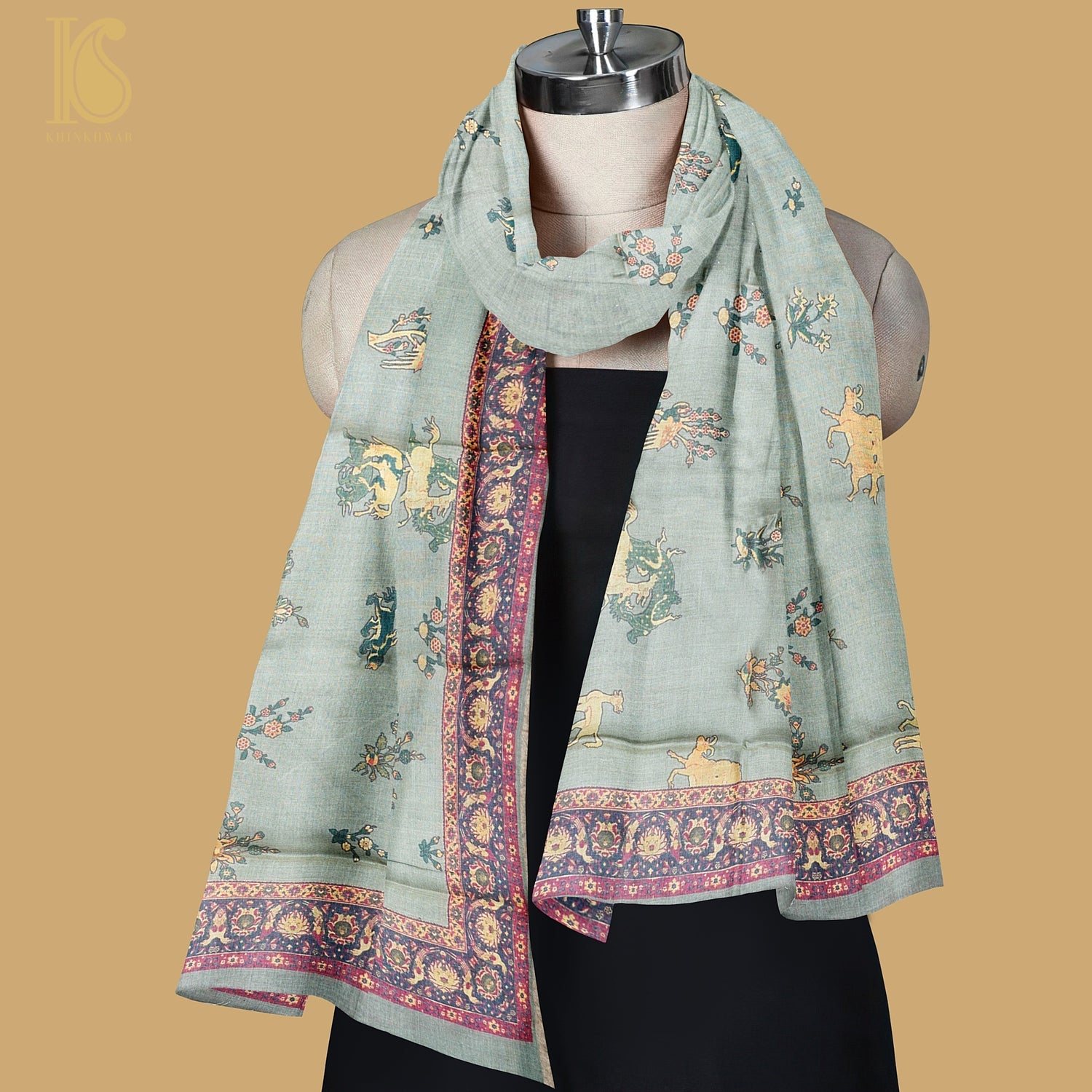 Pure Tussar Silk Deer Print Dupatta - Khinkhwab