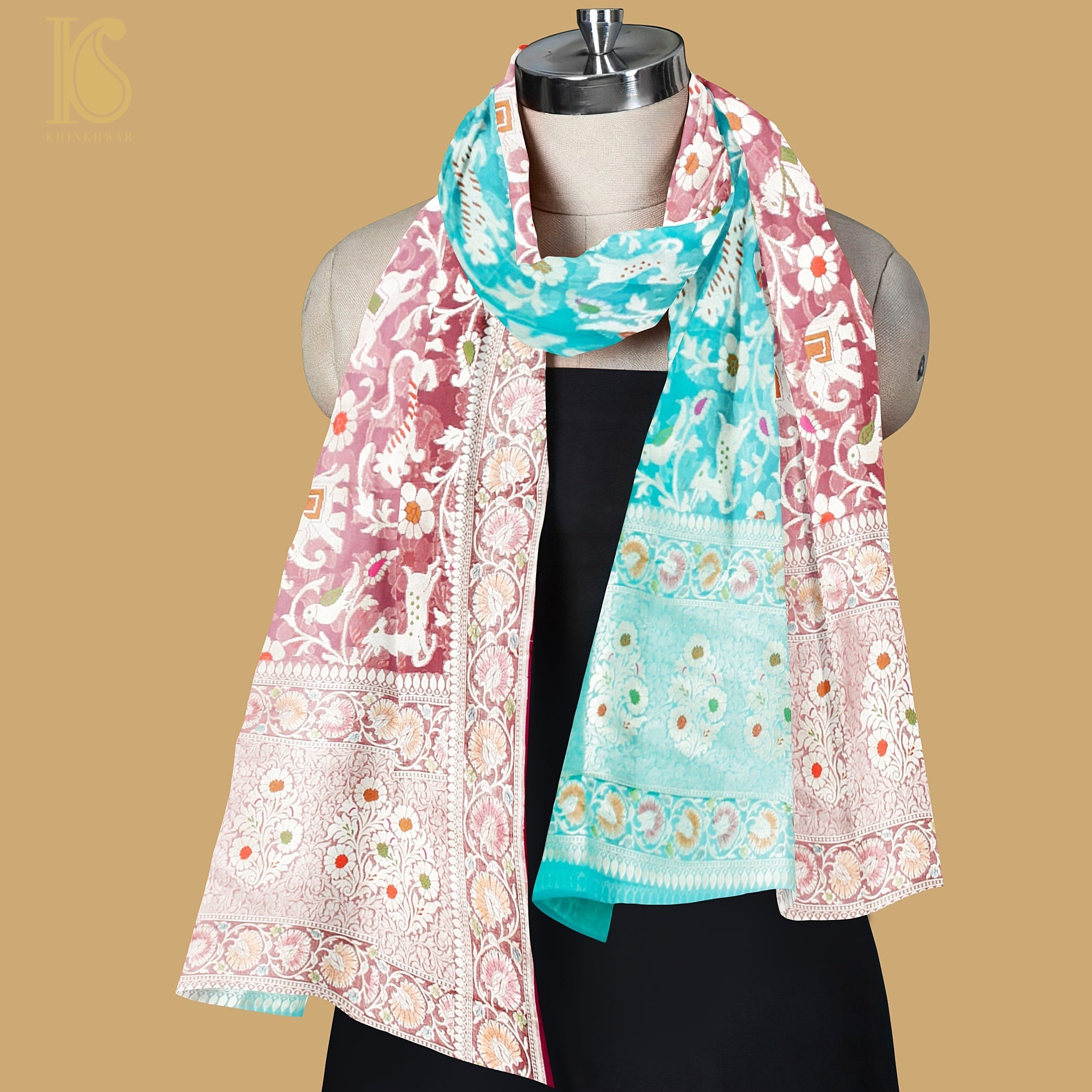 Double Shade Pure Georgette Silk Banarasi Shikargah Dupatta - Preorder - Khinkhwab