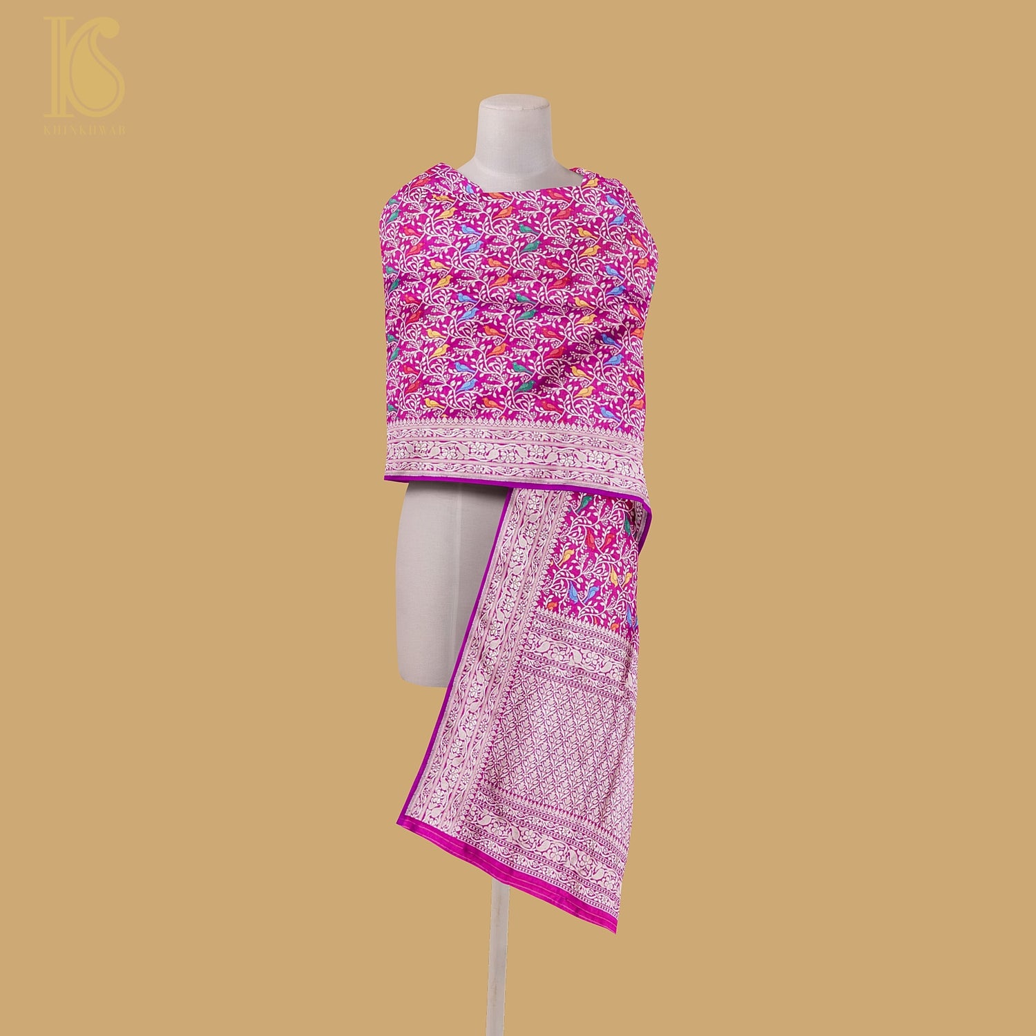 Purple Pure Katan Silk Handwoven Banarasi Jaal Chidiya Dupatta - Preorder - Khinkhwab