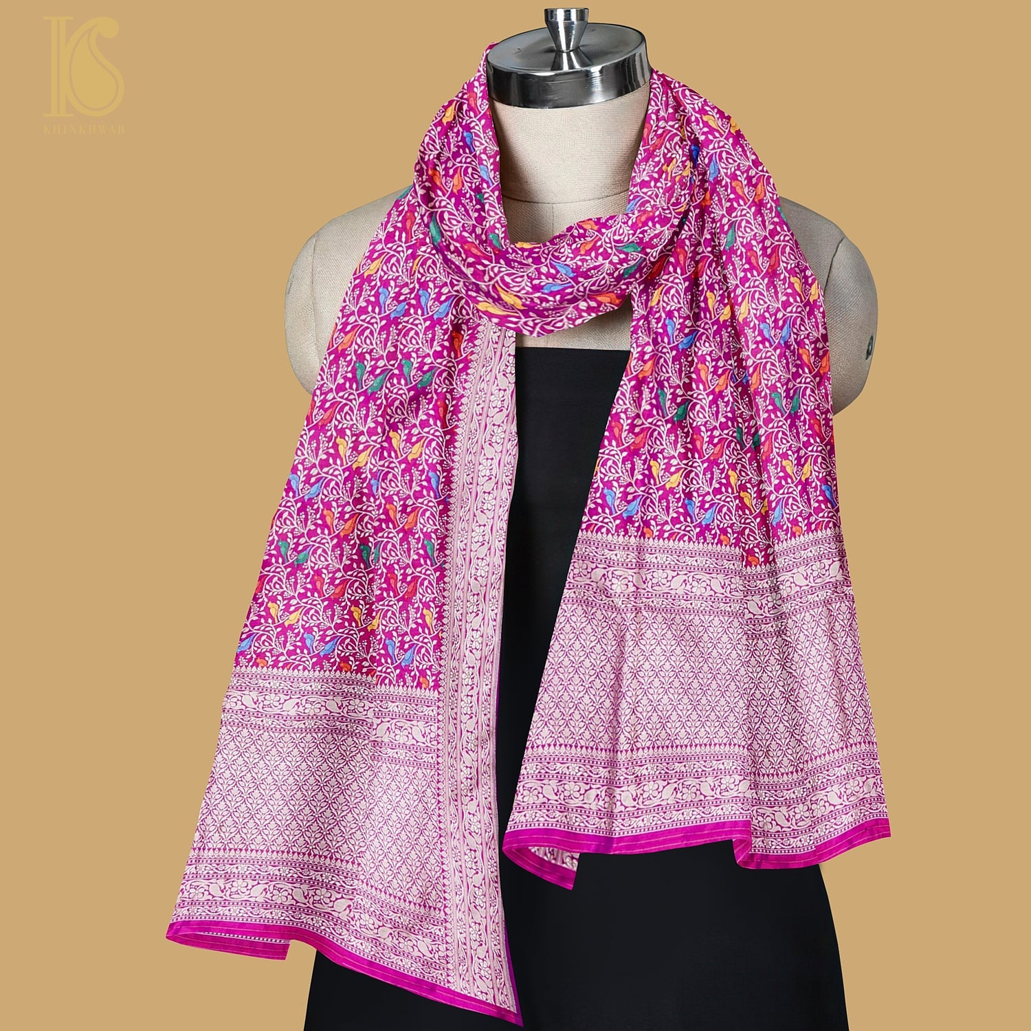 Purple Pure Katan Silk Handwoven Banarasi Jaal Chidiya Dupatta - Preorder - Khinkhwab