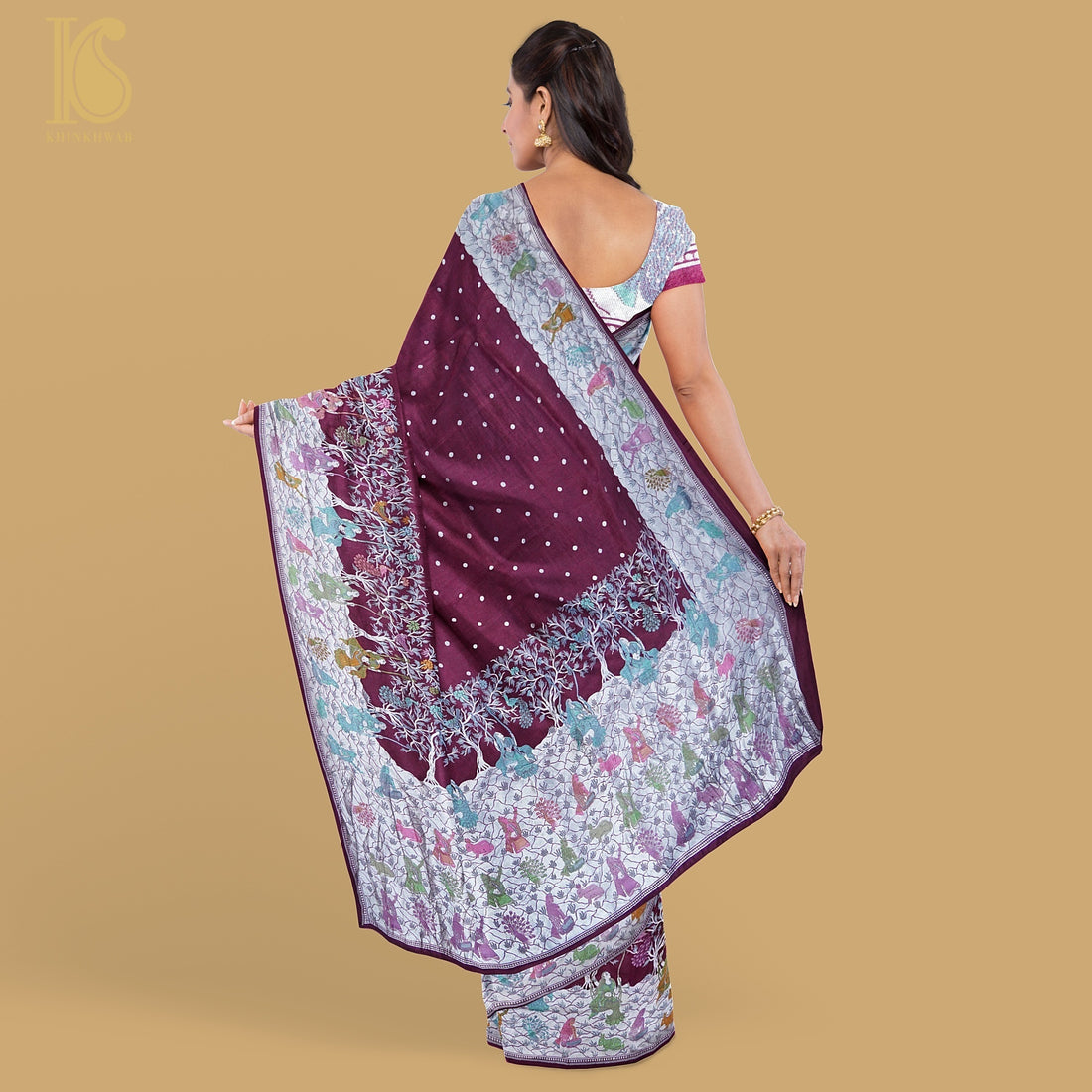 Rouge Red Pure Tussar Silk Handloom Banarasi Sakhi Saree - Khinkhwab