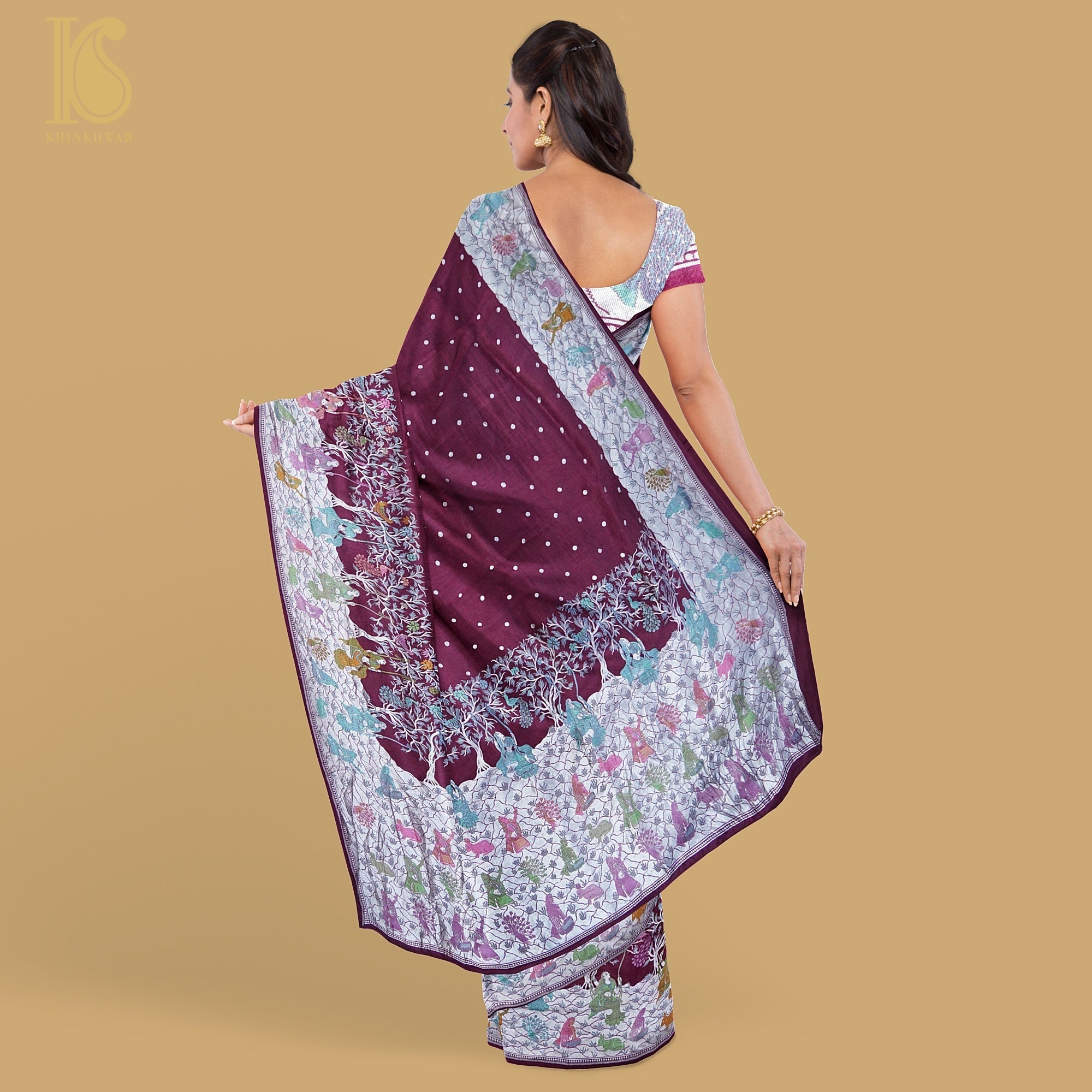 Rouge Red Pure Tussar Silk Handloom Banarasi Sakhi Saree - Khinkhwab