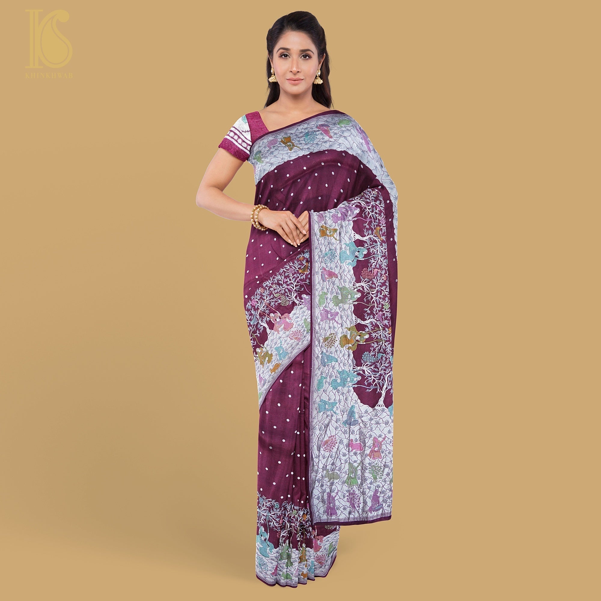 Rouge Red Pure Tussar Silk Handloom Banarasi Sakhi Saree - Khinkhwab