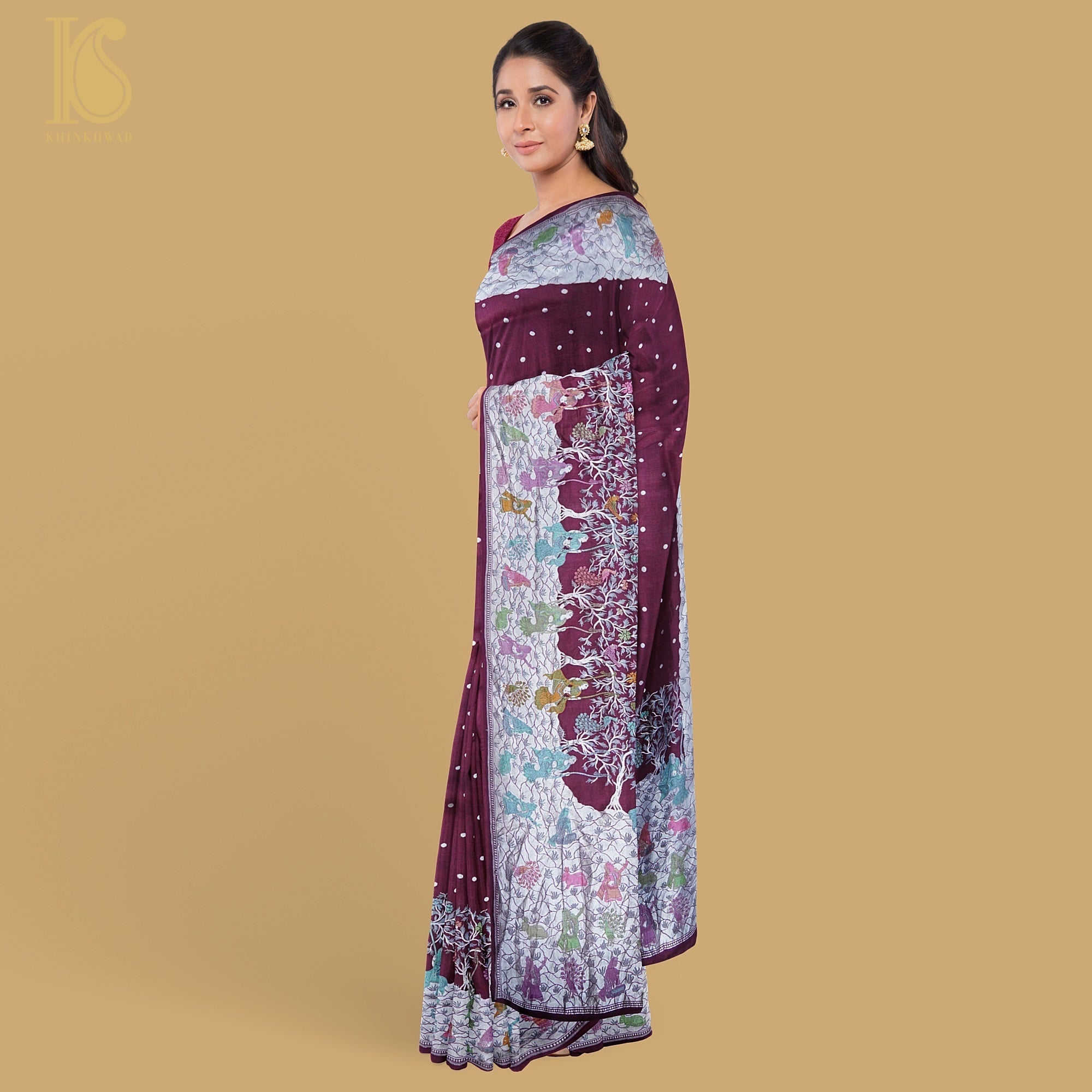 Rouge Red Pure Tussar Silk Handloom Banarasi Sakhi Saree - Khinkhwab