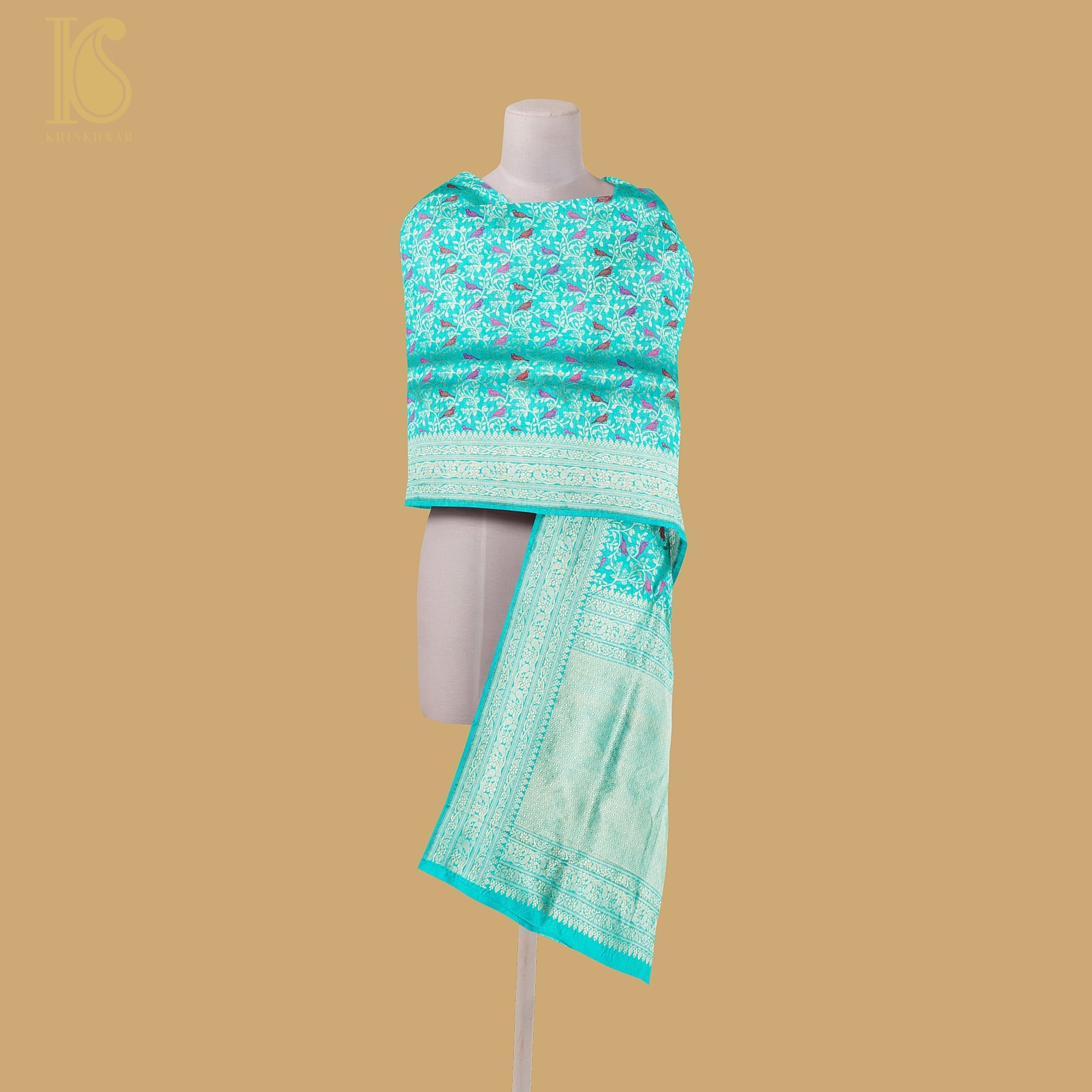 Pure Katan Silk Handwoven Banarasi Jaal Chidiya Dupatta - Preorder - Khinkhwab