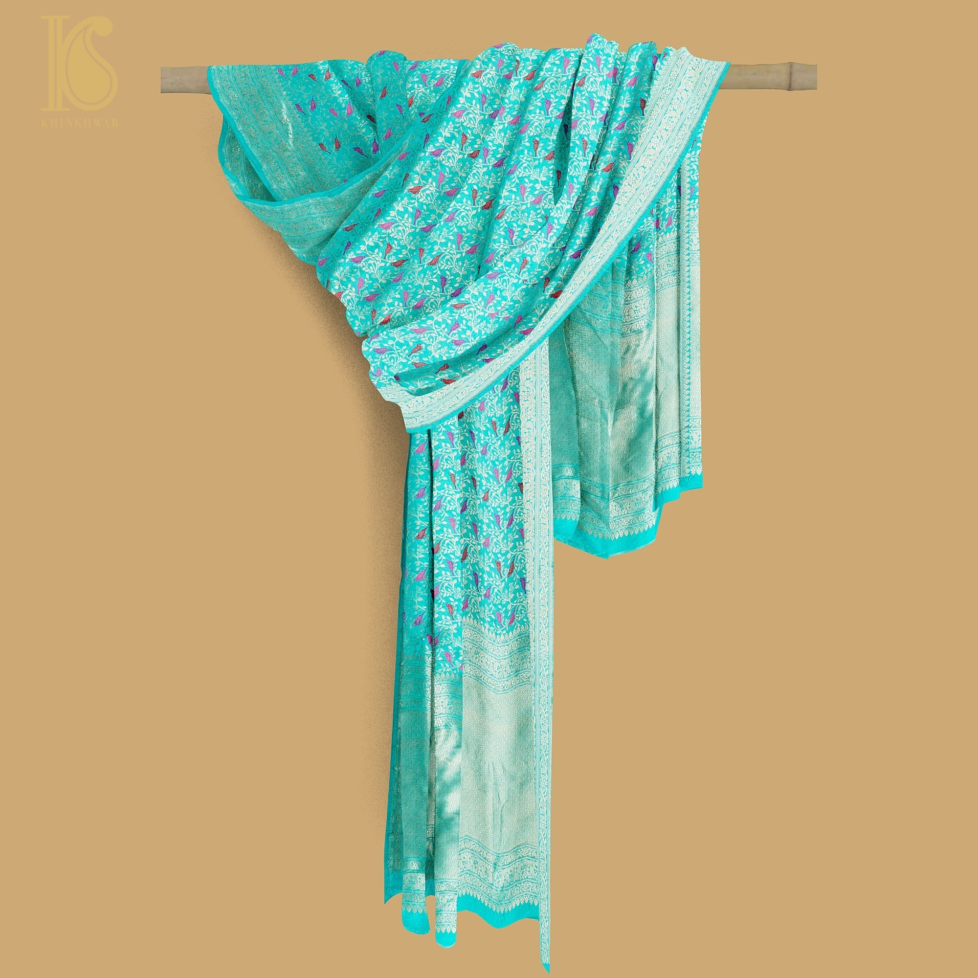 Pure Katan Silk Handwoven Banarasi Jaal Chidiya Dupatta - Preorder - Khinkhwab