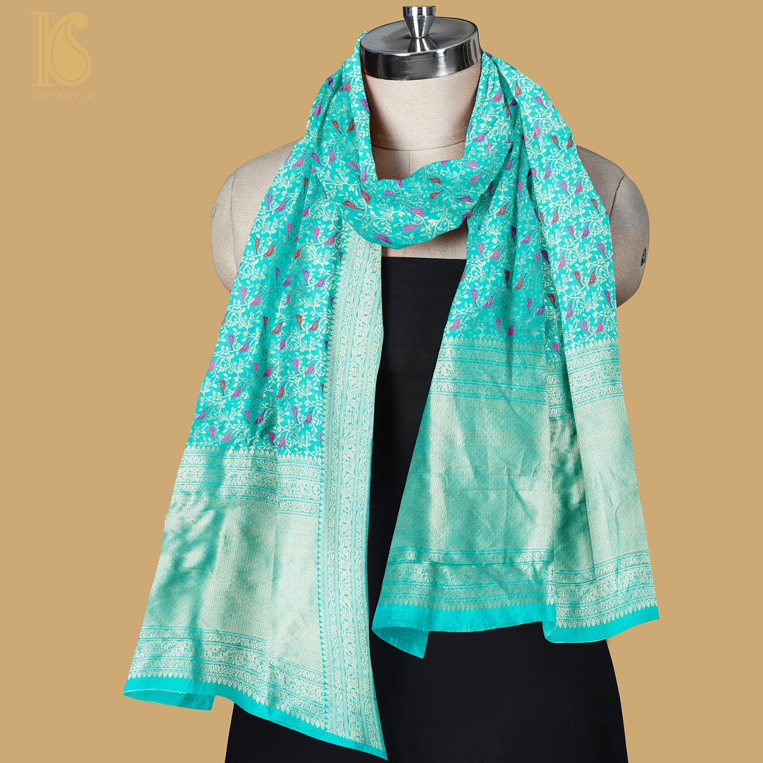 Pure Katan Silk Handwoven Banarasi Jaal Chidiya Dupatta - Preorder - Khinkhwab