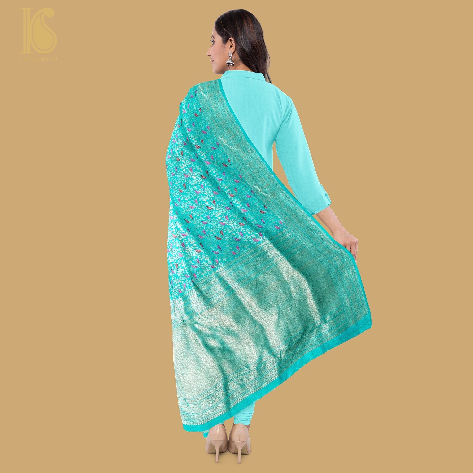 Pure Katan Silk Handwoven Banarasi Jaal Chidiya Dupatta - Preorder - Khinkhwab
