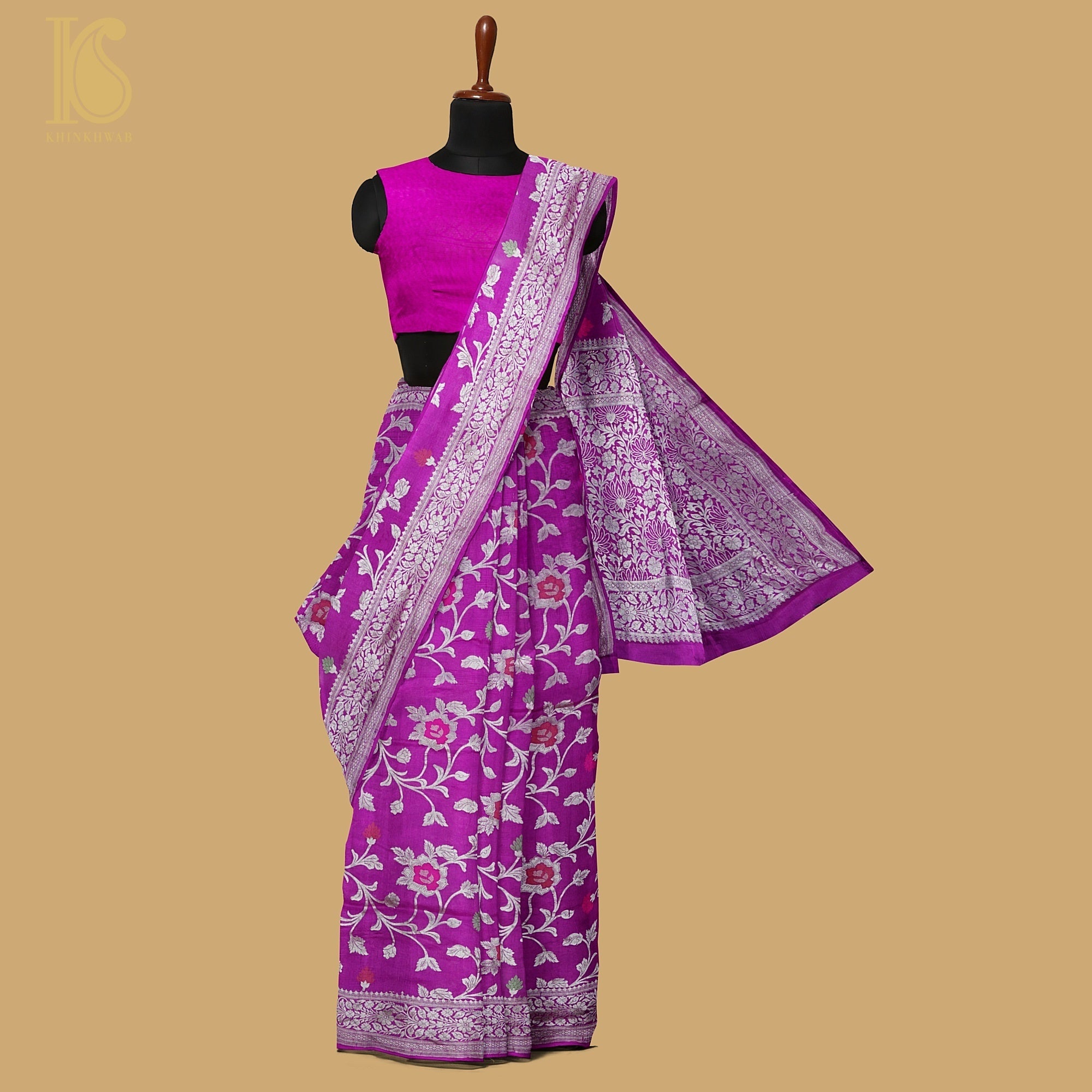 Handloom Banarasi Tussar Silk Purple Meenakari Saree - Khinkhwab