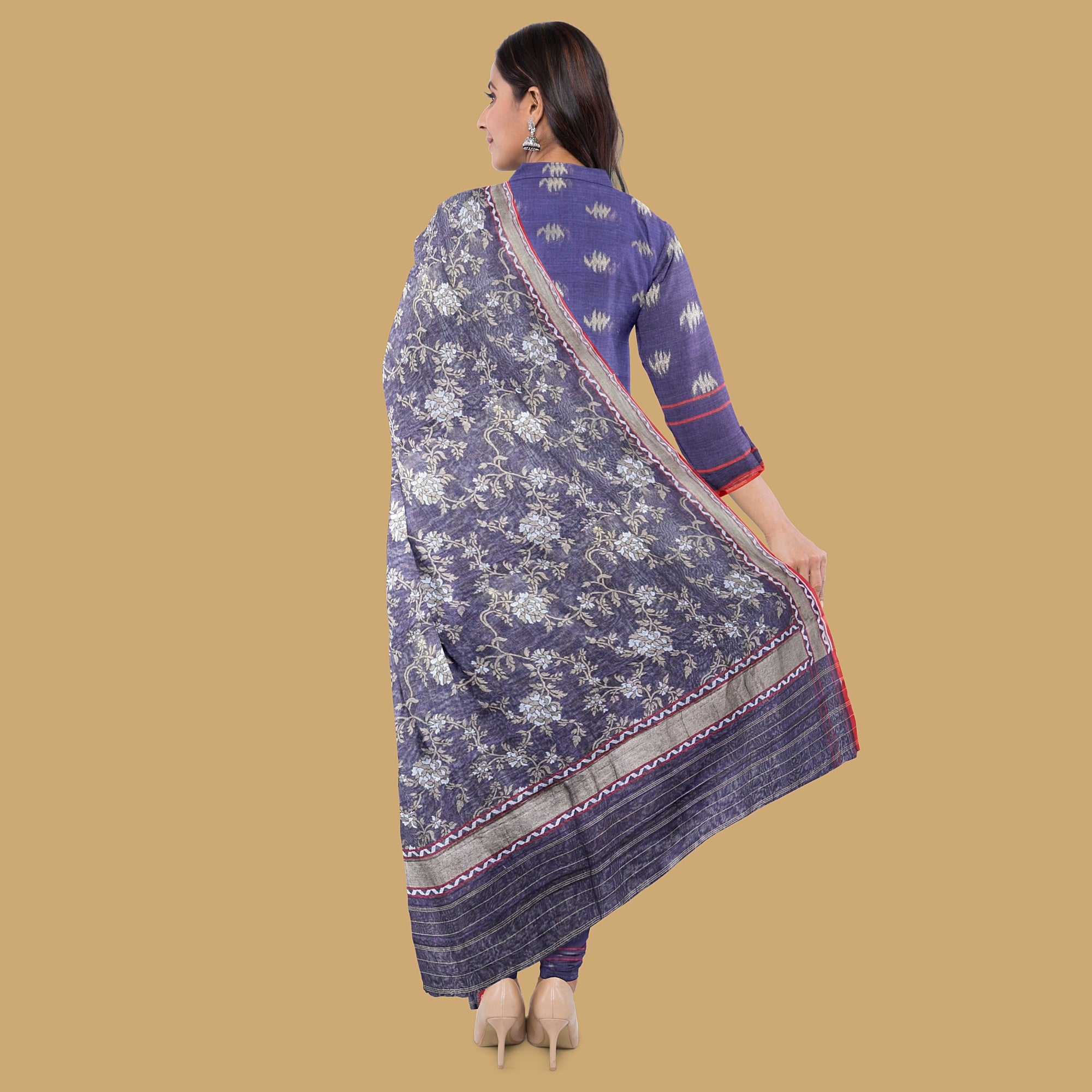 Blue Handloom Pure Cotton Banarasi Jamdani Ektara Suit Fabric Set - Khinkhwab