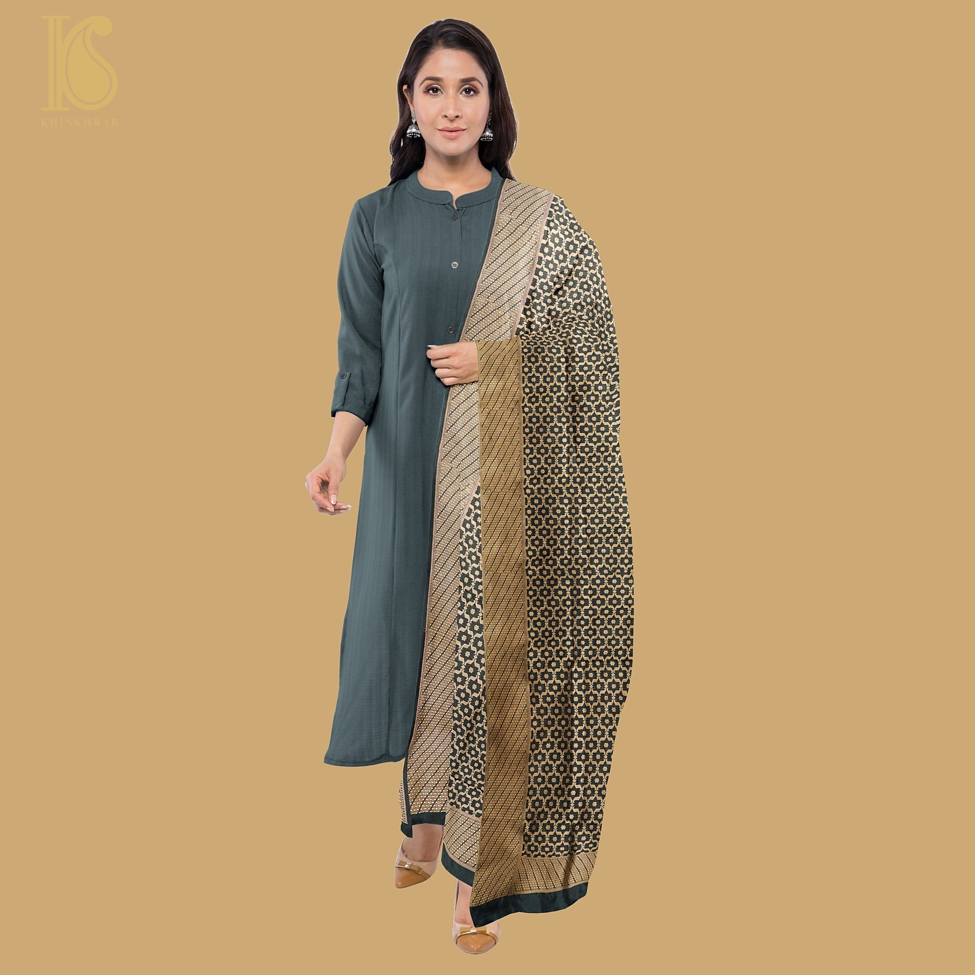 Black Pure Katan Silk Handloom Banarasi Dupatta - Khinkhwab