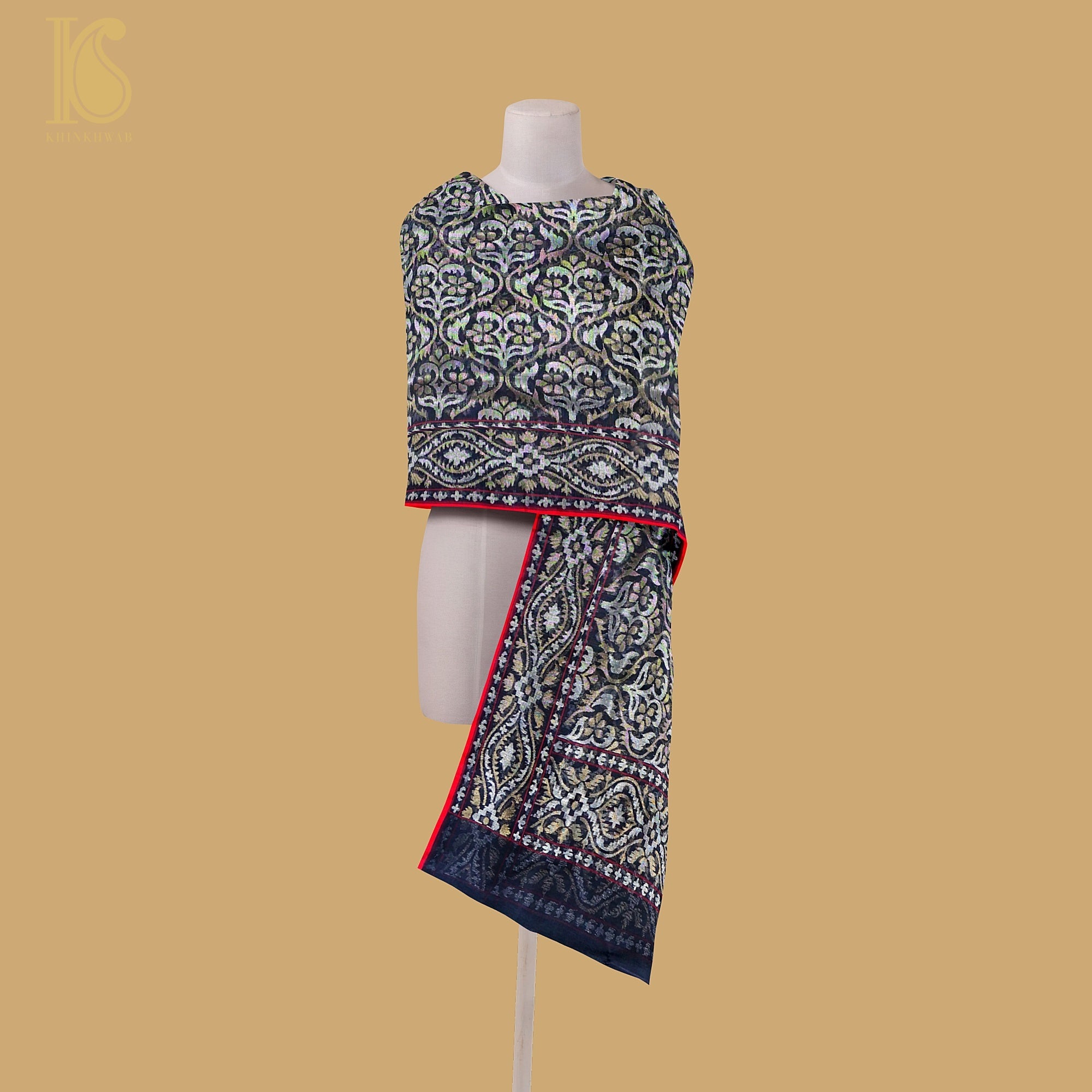 Neelambari Pure Cotton Real Silver Zari Handloom Banarasi Dupatta - Khinkhwab