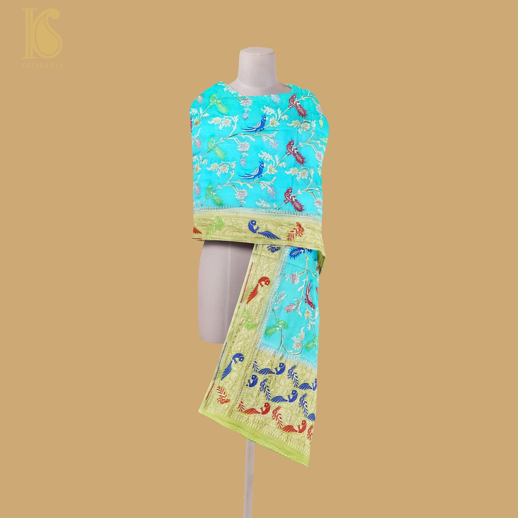 Birds of Paradise : Shaded Pure Georgette Banarasi Dupatta - Preorder - Khinkhwab