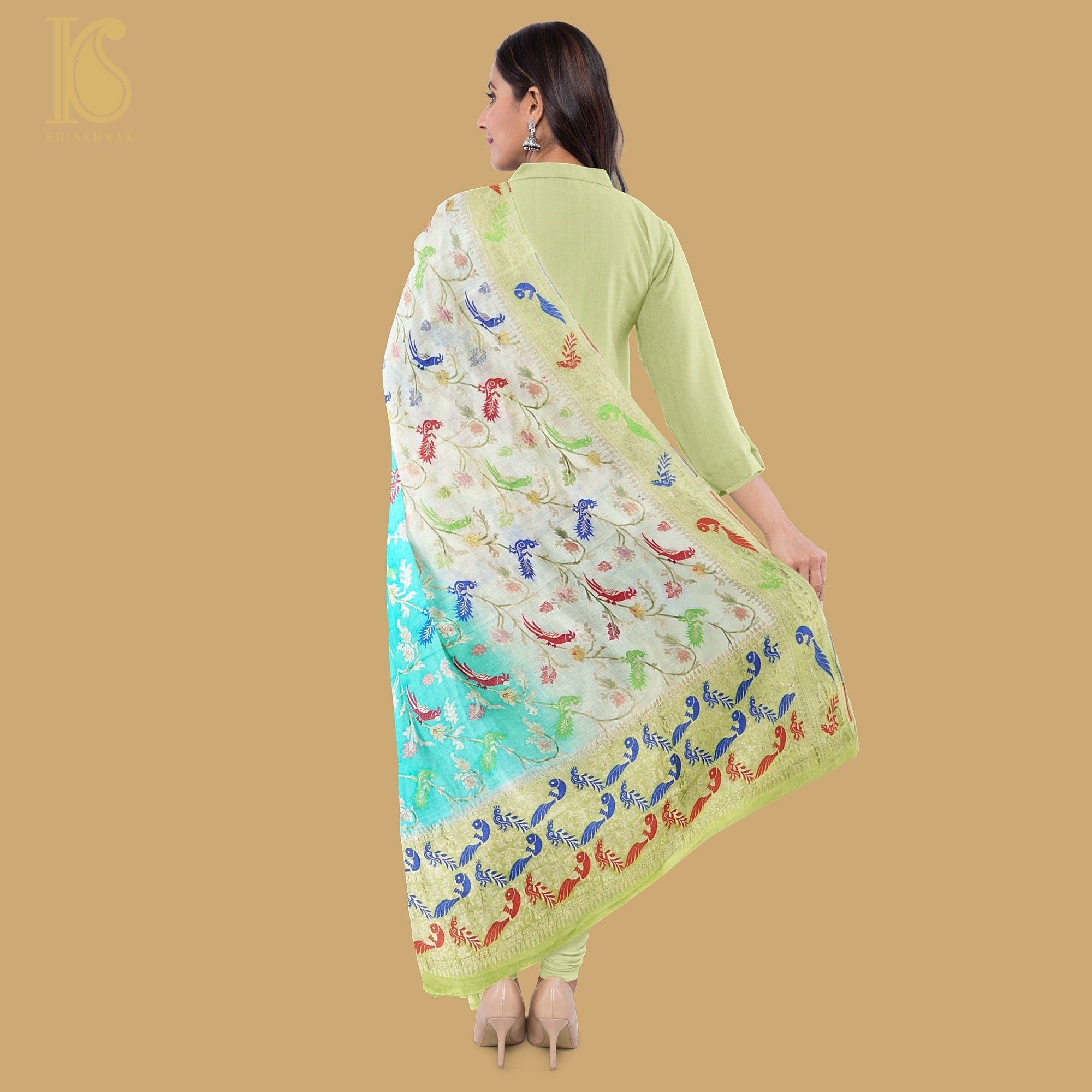 Birds of Paradise : Shaded Pure Georgette Banarasi Dupatta - Preorder - Khinkhwab