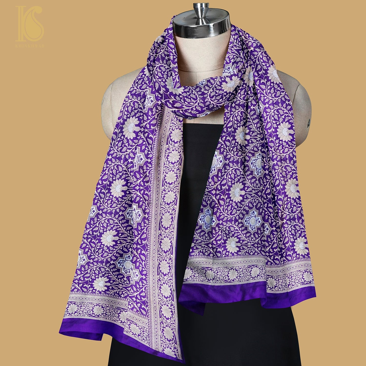Purple Pure Katan Silk Handloom Banarasi Dupatta - Khinkhwab