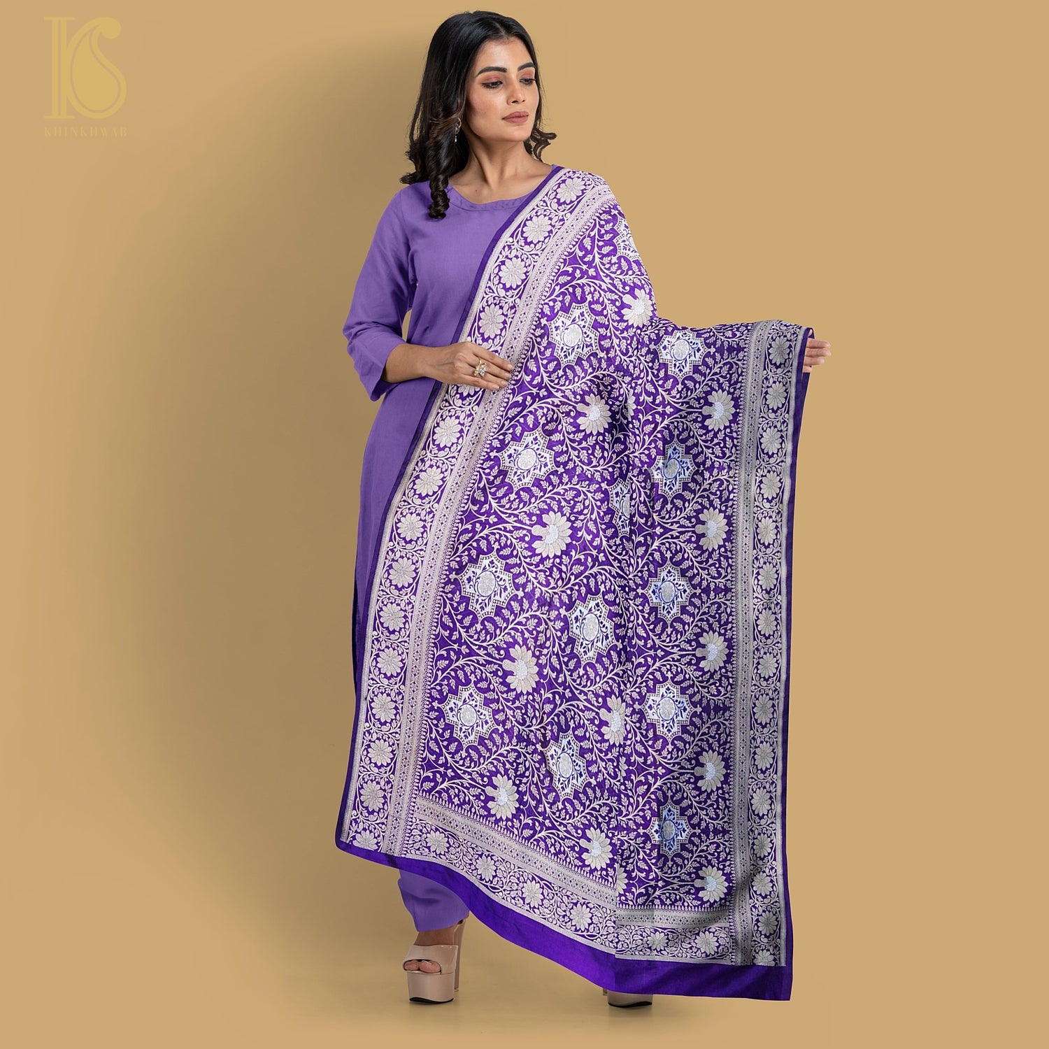 Purple Pure Katan Silk Handloom Banarasi Dupatta - Khinkhwab