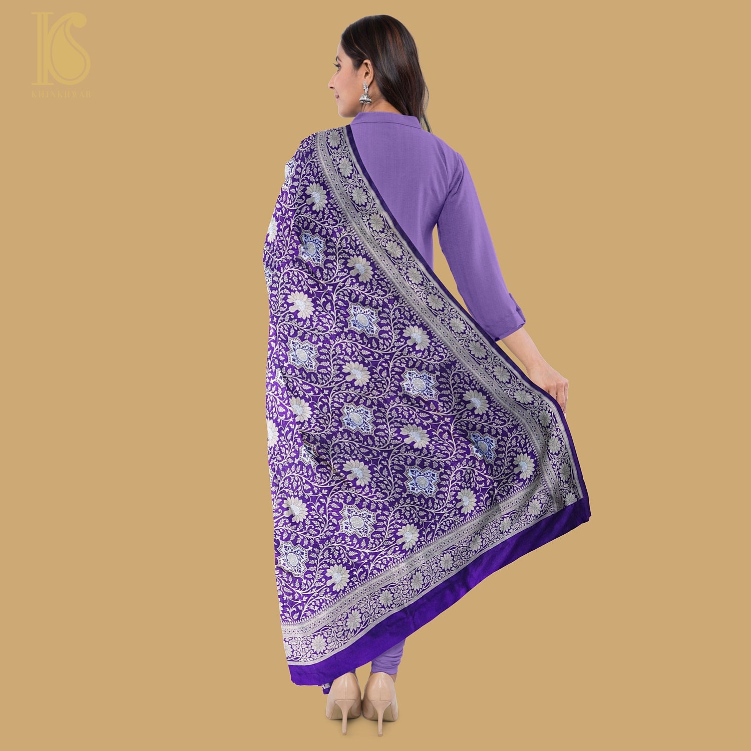 Purple Pure Katan Silk Handloom Banarasi Dupatta - Khinkhwab