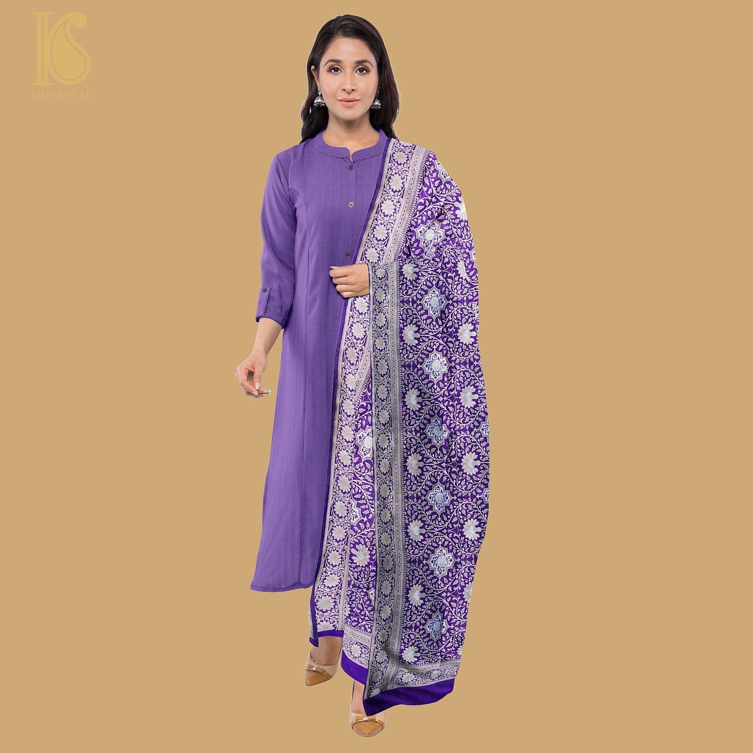 Purple Pure Katan Silk Handloom Banarasi Dupatta - Khinkhwab
