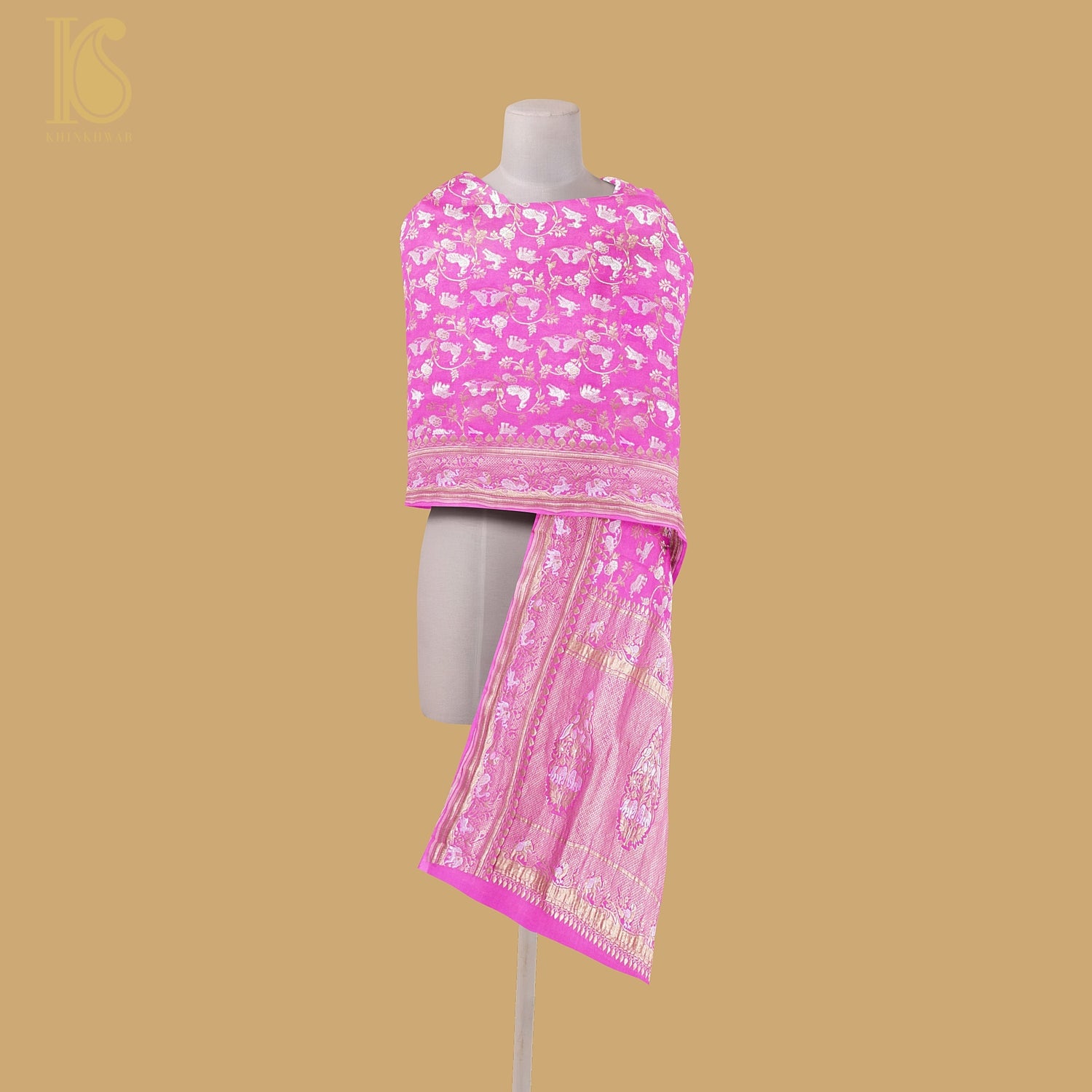 Preorder: Pure Georgette Shikargah Handwoven Banarasi Dupatta - Khinkhwab