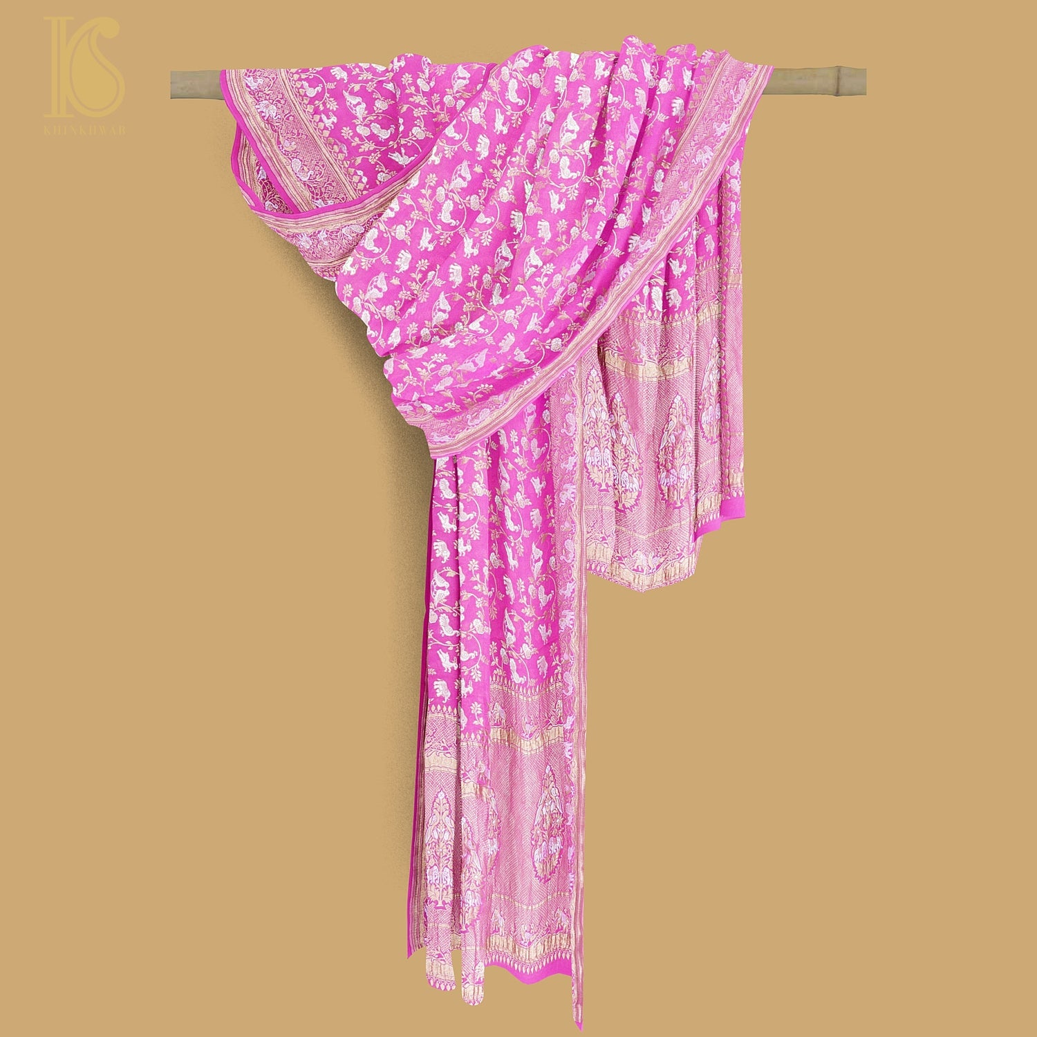 Preorder: Pure Georgette Shikargah Handwoven Banarasi Dupatta - Khinkhwab