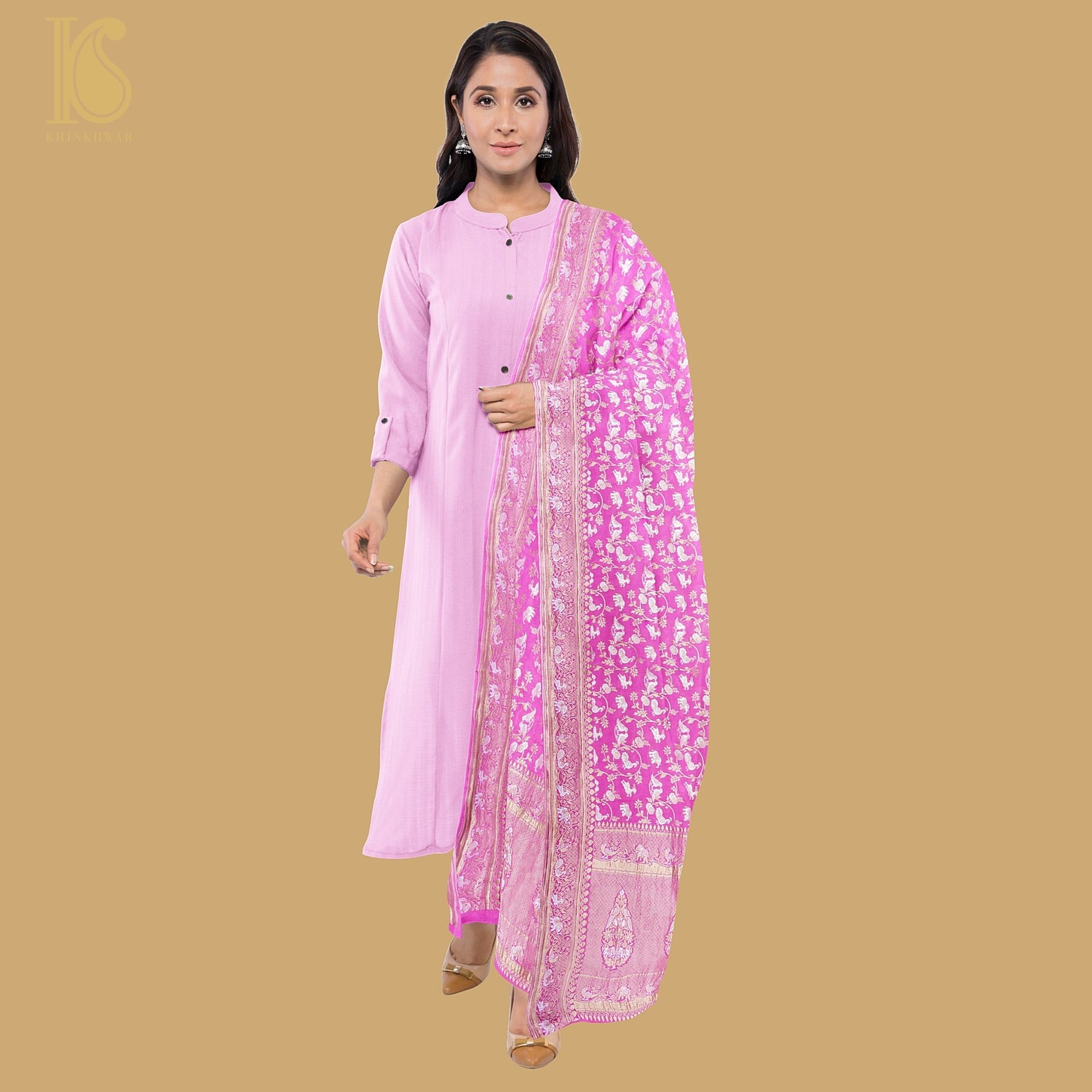 Preorder: Pure Georgette Shikargah Handwoven Banarasi Dupatta - Khinkhwab