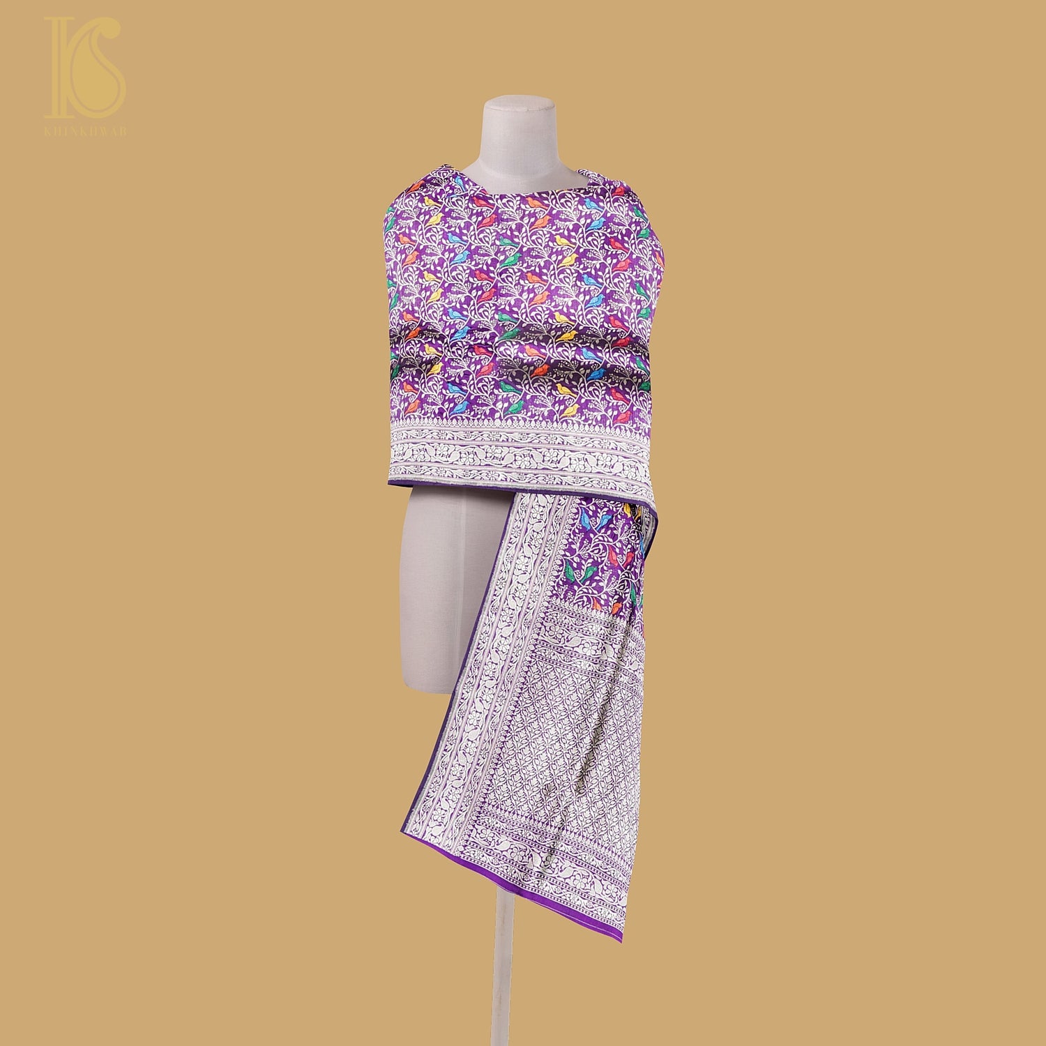 Purple Pure Katan Silk Handwoven Banarasi Jaal Chidiya Dupatta - Preorder - Khinkhwab