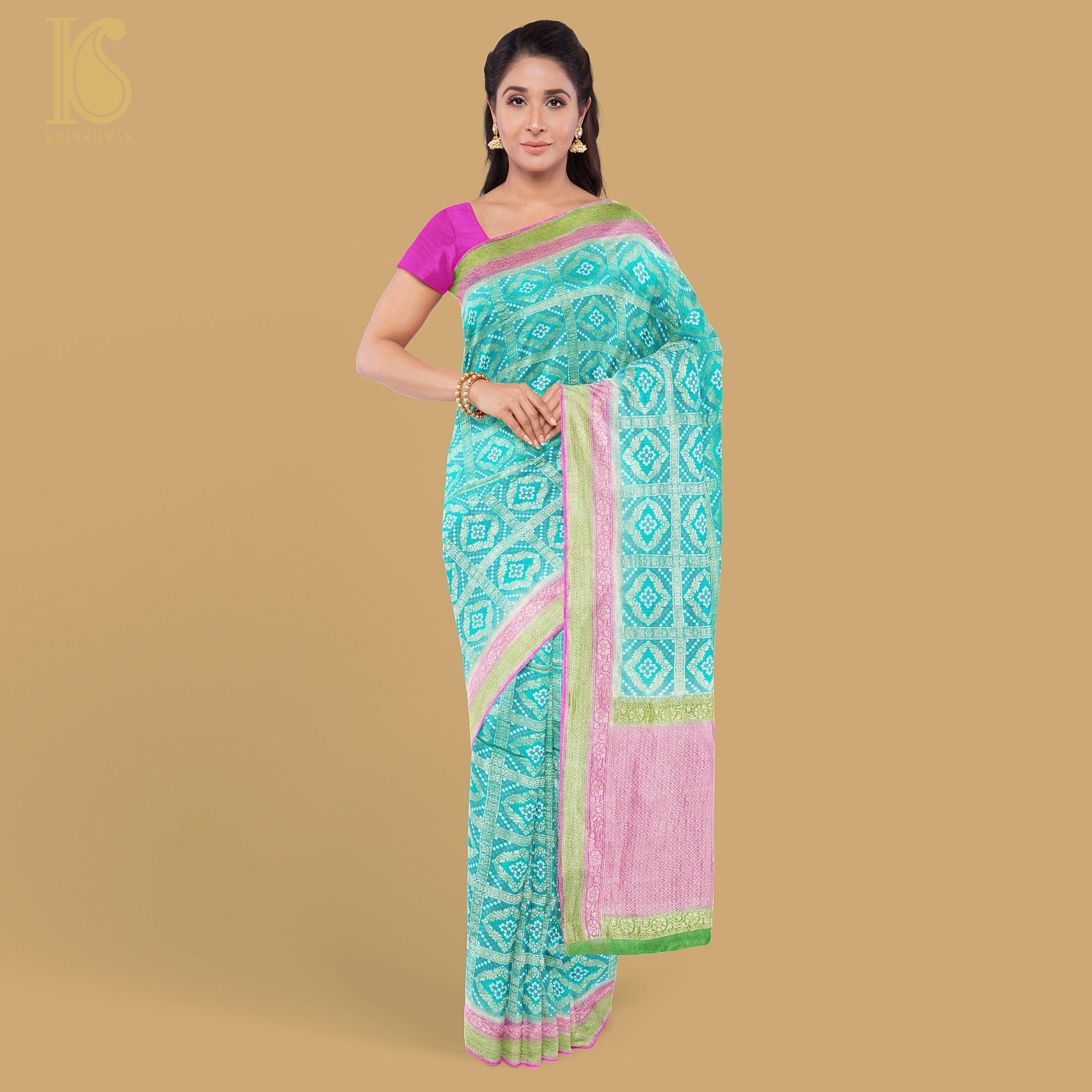 Turquoise Blue Pure Georgette Banarasi Woven Bandhani Saree - Khinkhwab