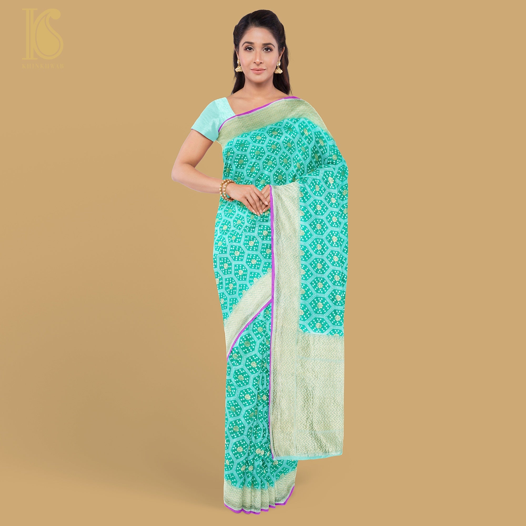 Electric Blue Pure Georgette Banarasi Honeycomb Saree - Khinkhwab