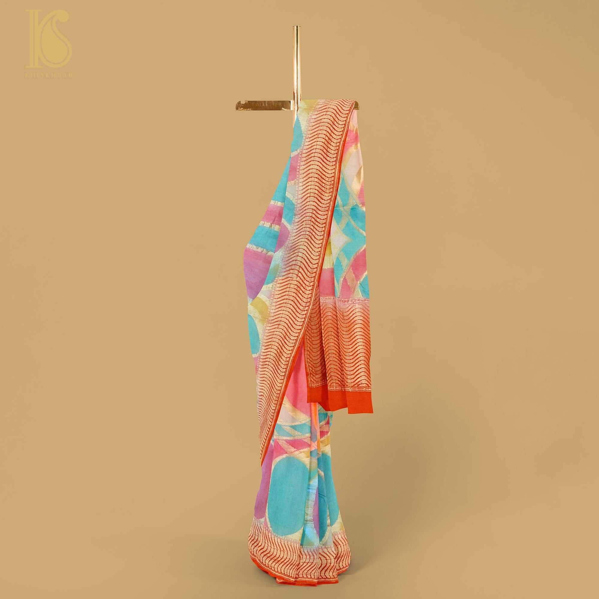 Multicolor Pure Moonga Silk Handloom Banarasi Gemoteric Saree - Khinkhwab