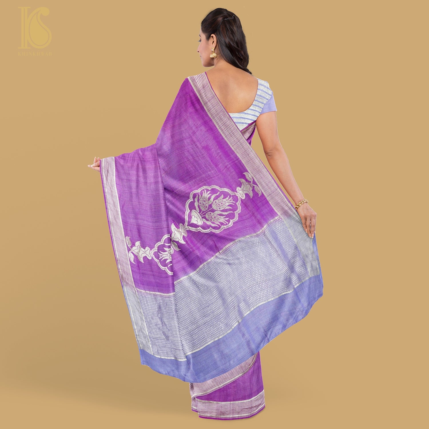Pure Tussar Georgette Handloom Banarasi Turkish Saree - Khinkhwab