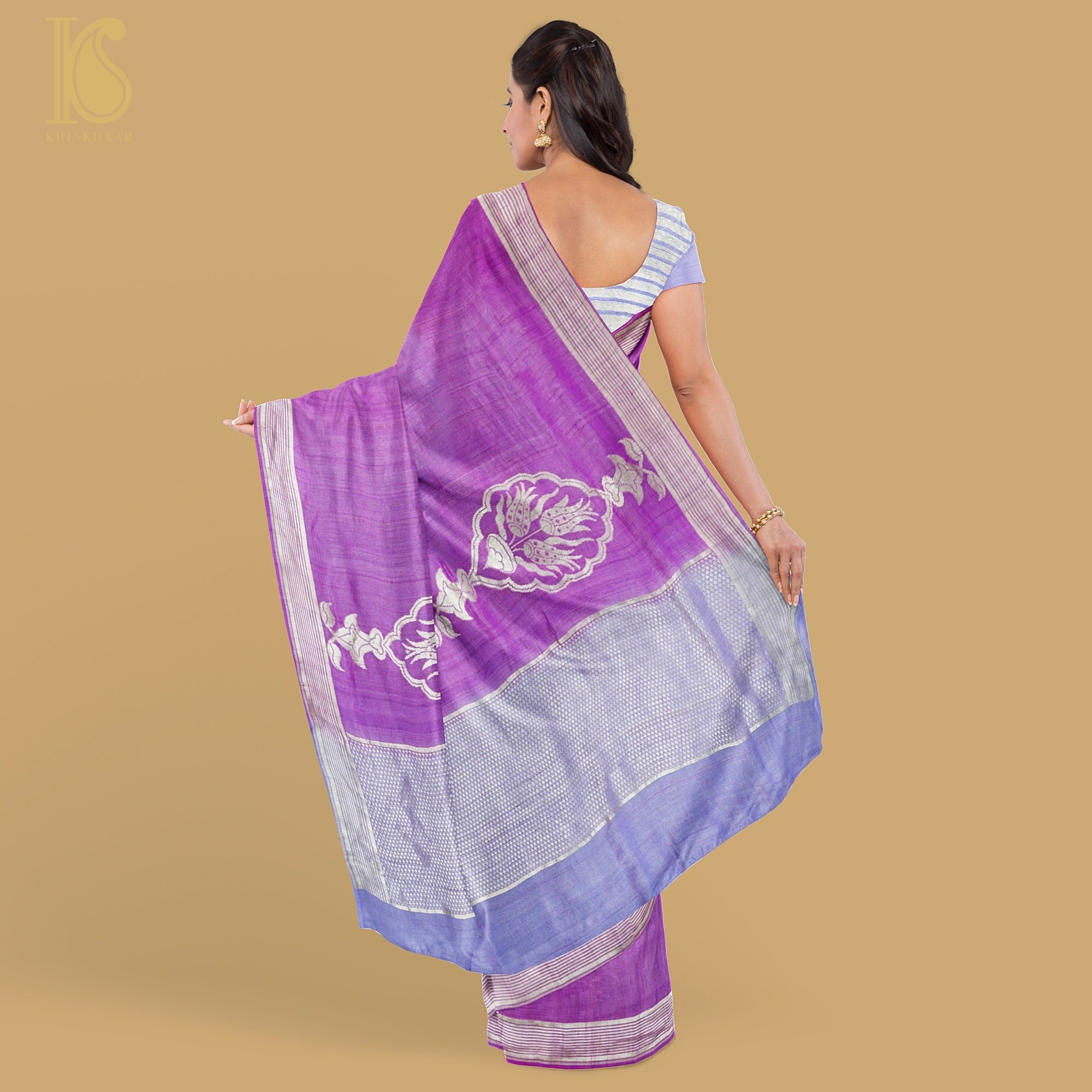 Pure Tussar Georgette Handloom Banarasi Turkish Saree - Khinkhwab