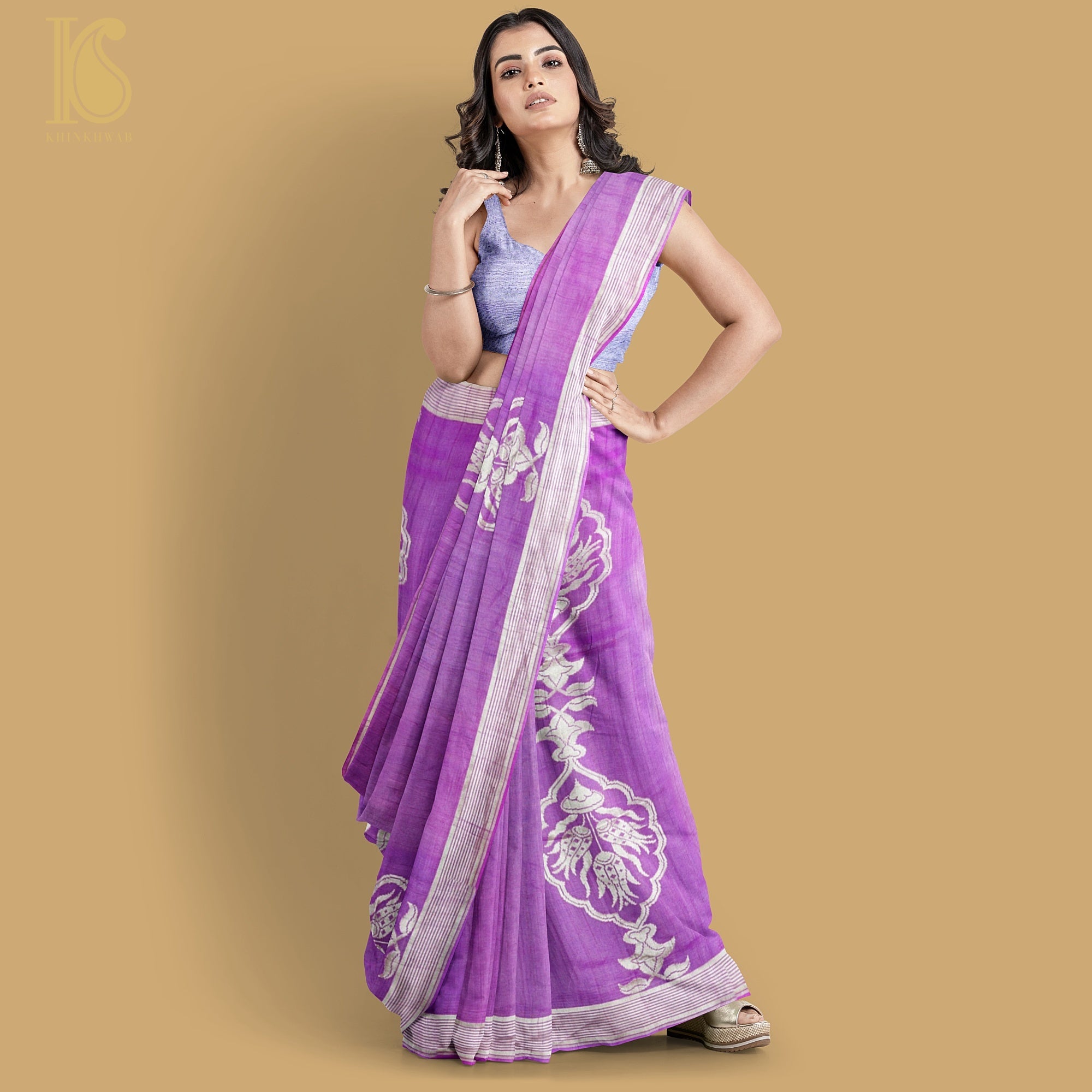 Pure Tussar Georgette Handloom Banarasi Turkish Saree - Khinkhwab