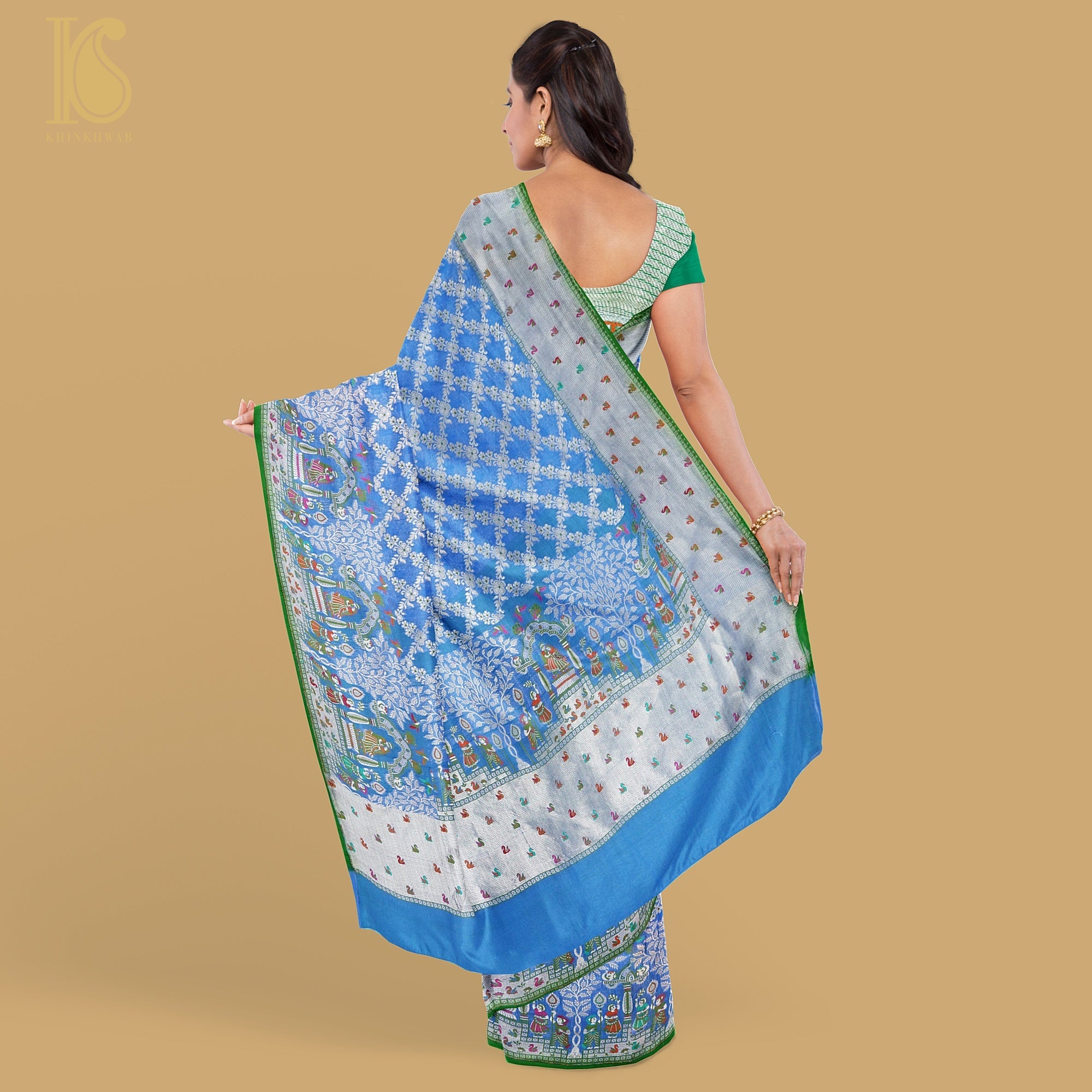 Blue Pure Georgette Handloom Banarasi Raja Rani Saree - Khinkhwab