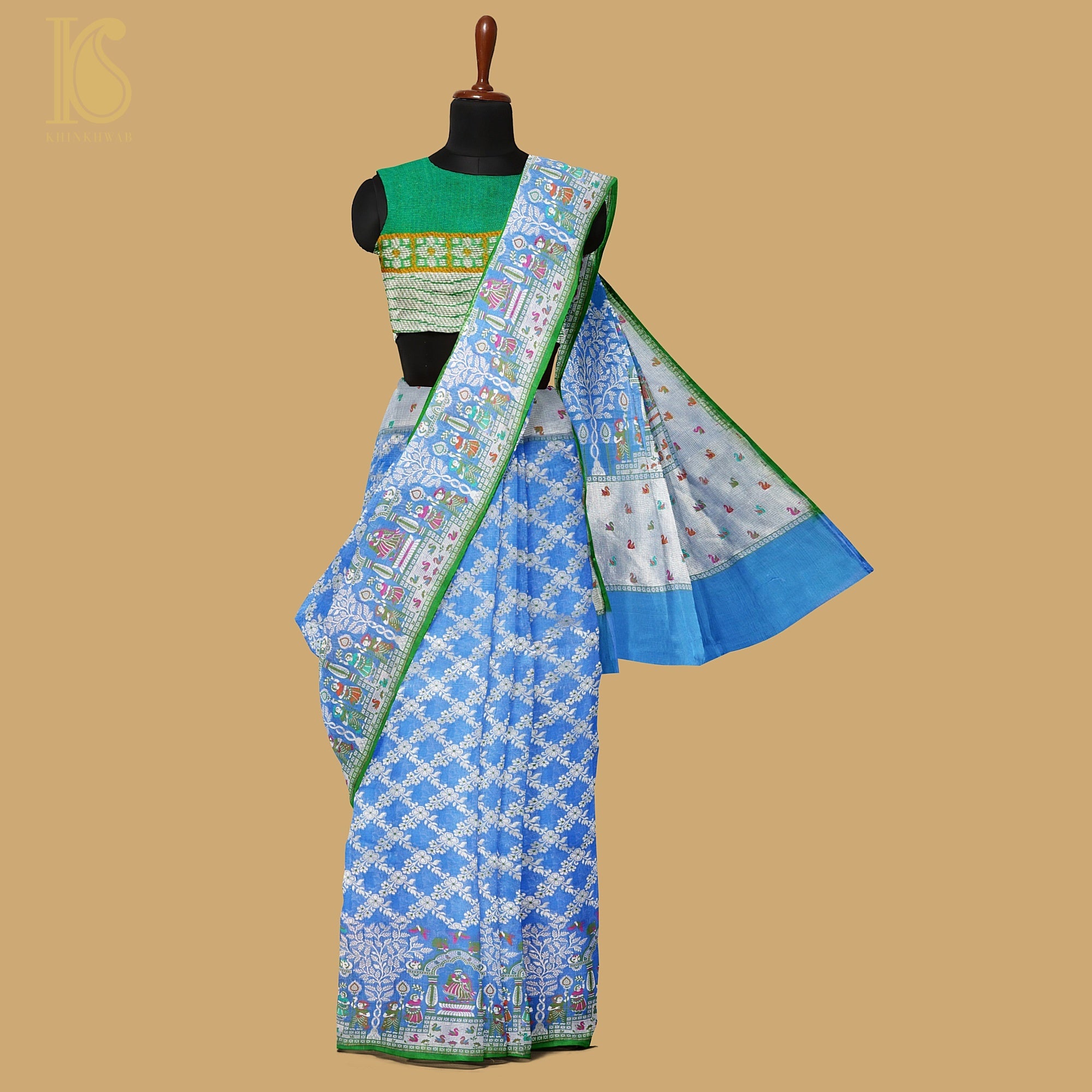 Blue Pure Georgette Handloom Banarasi Raja Rani Saree - Khinkhwab