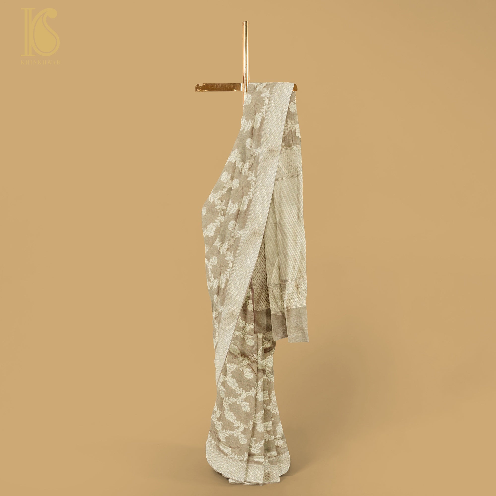 Gold Handloom Tissue Silk Banarasi Kadwa Saree - Khinkhwab