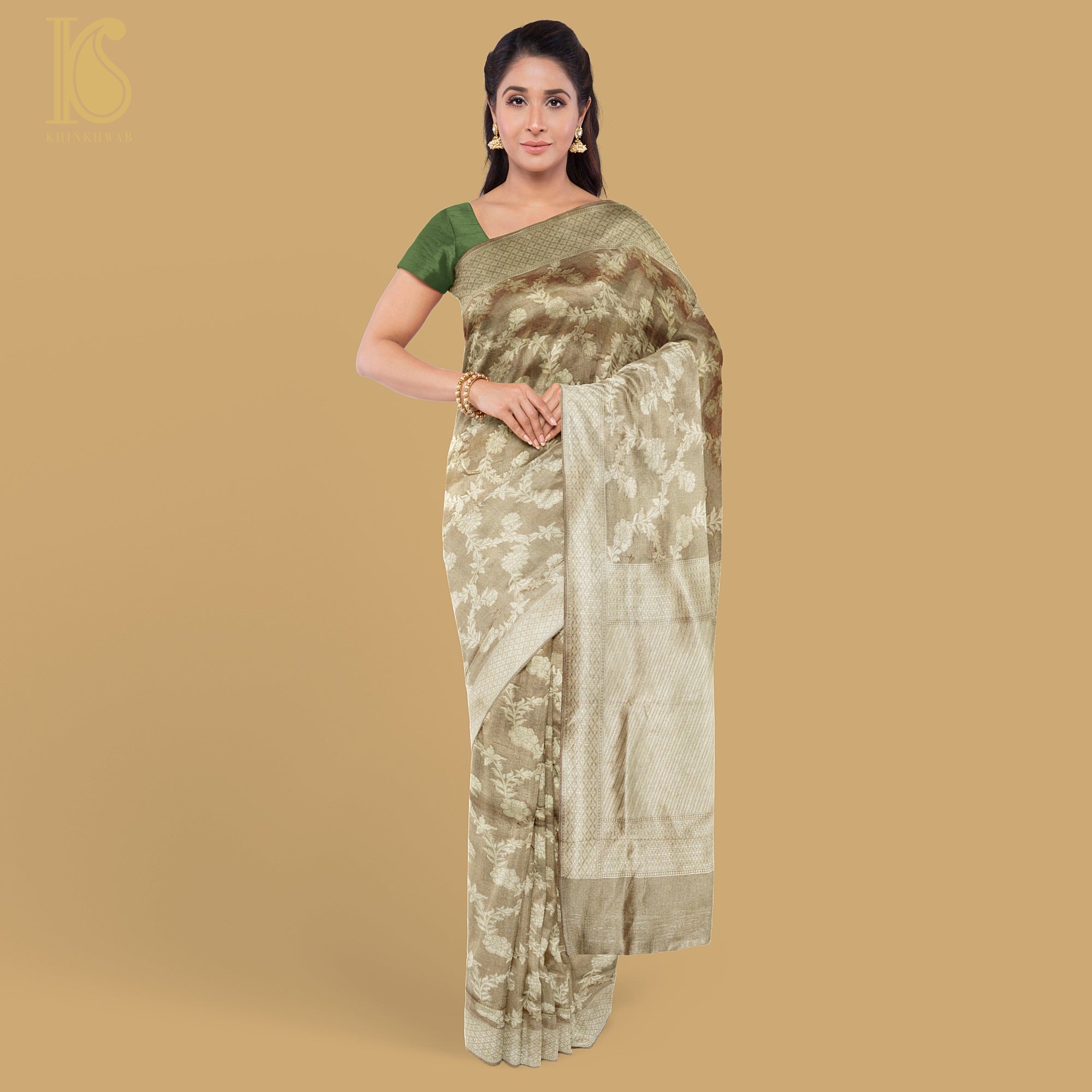 Gold Handloom Tissue Silk Banarasi Kadwa Saree - Khinkhwab
