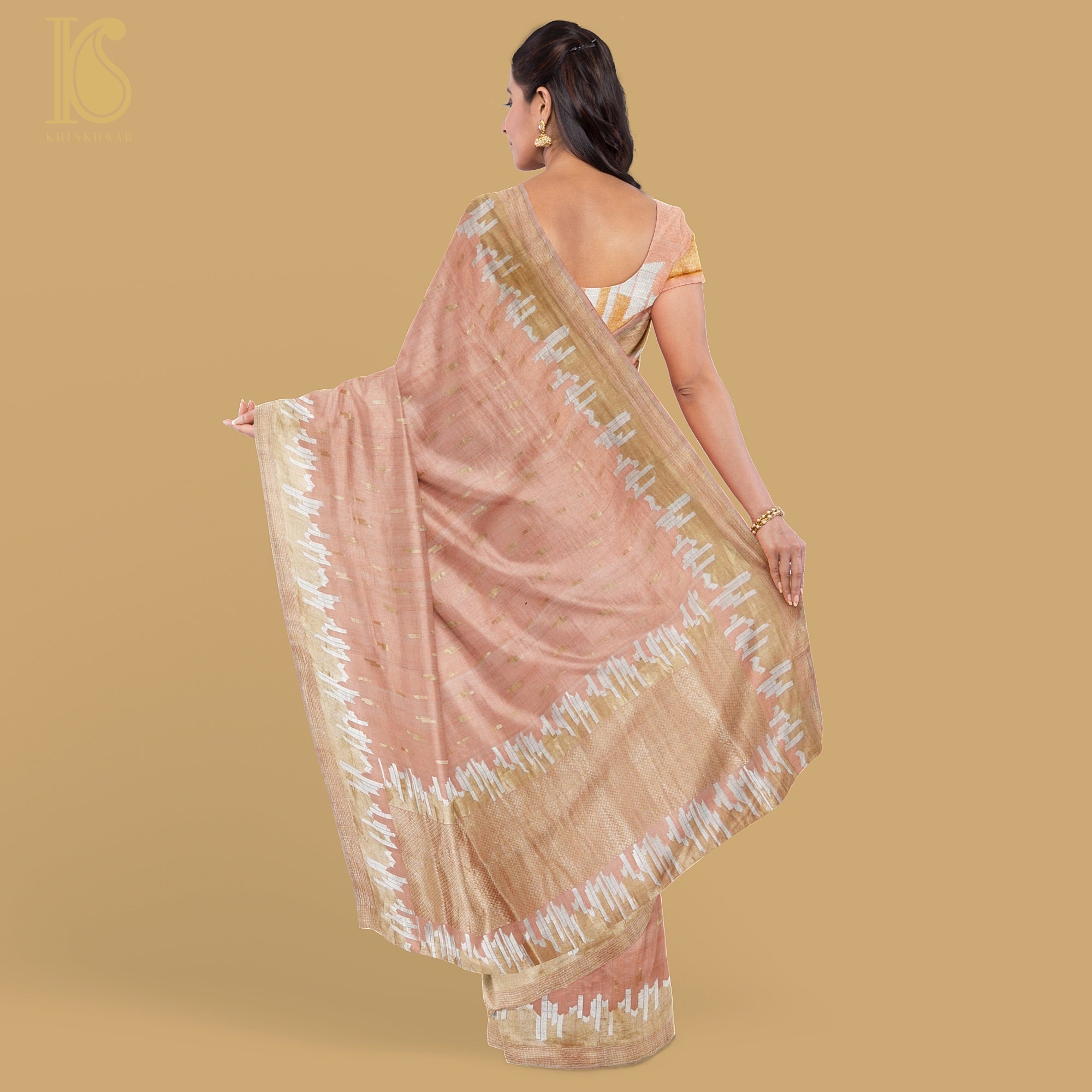 Tonys Pink Pure Tussar by Georgette Silk Handloom Banarasi Saree - Khinkhwab
