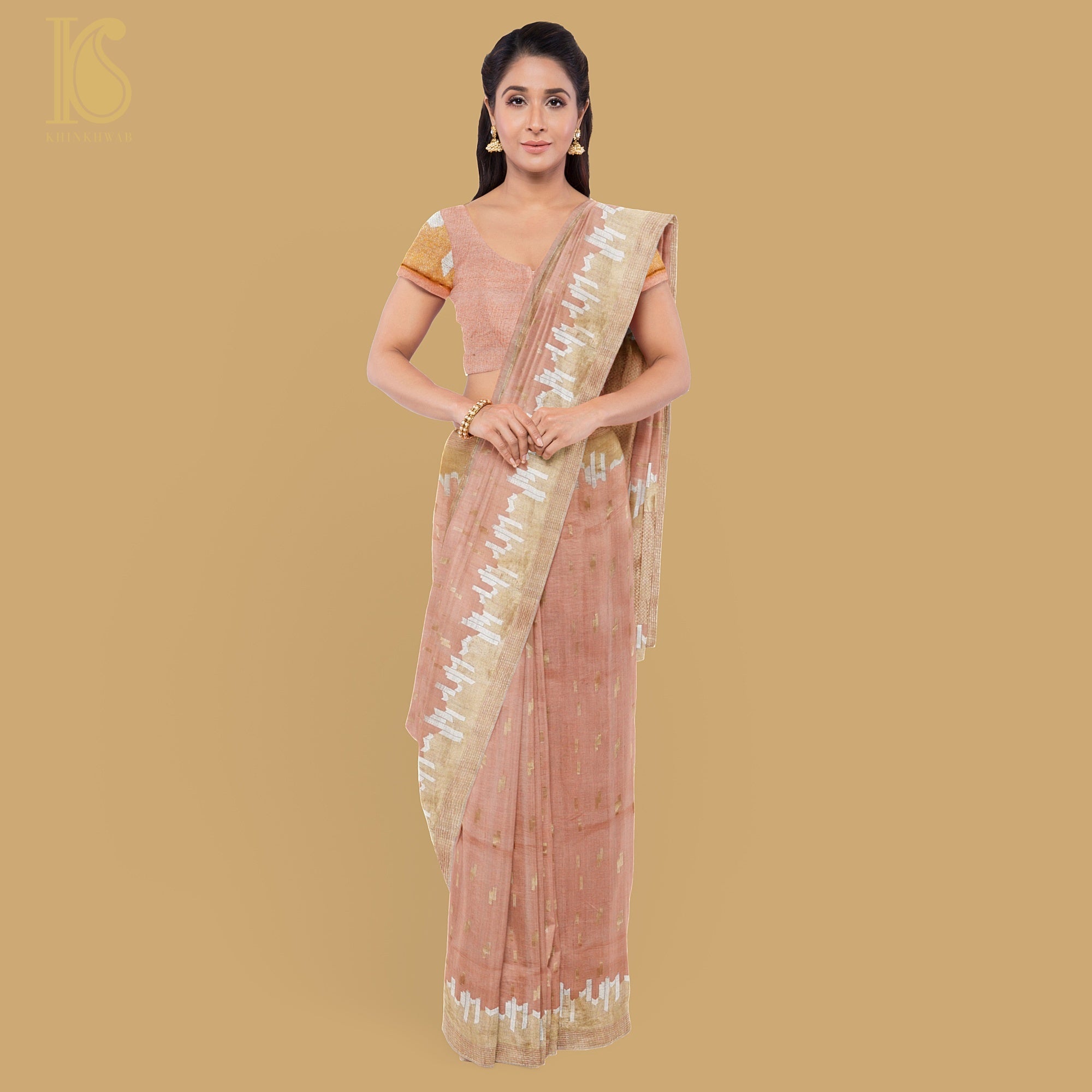 Tonys Pink Pure Tussar by Georgette Silk Handloom Banarasi Saree - Khinkhwab