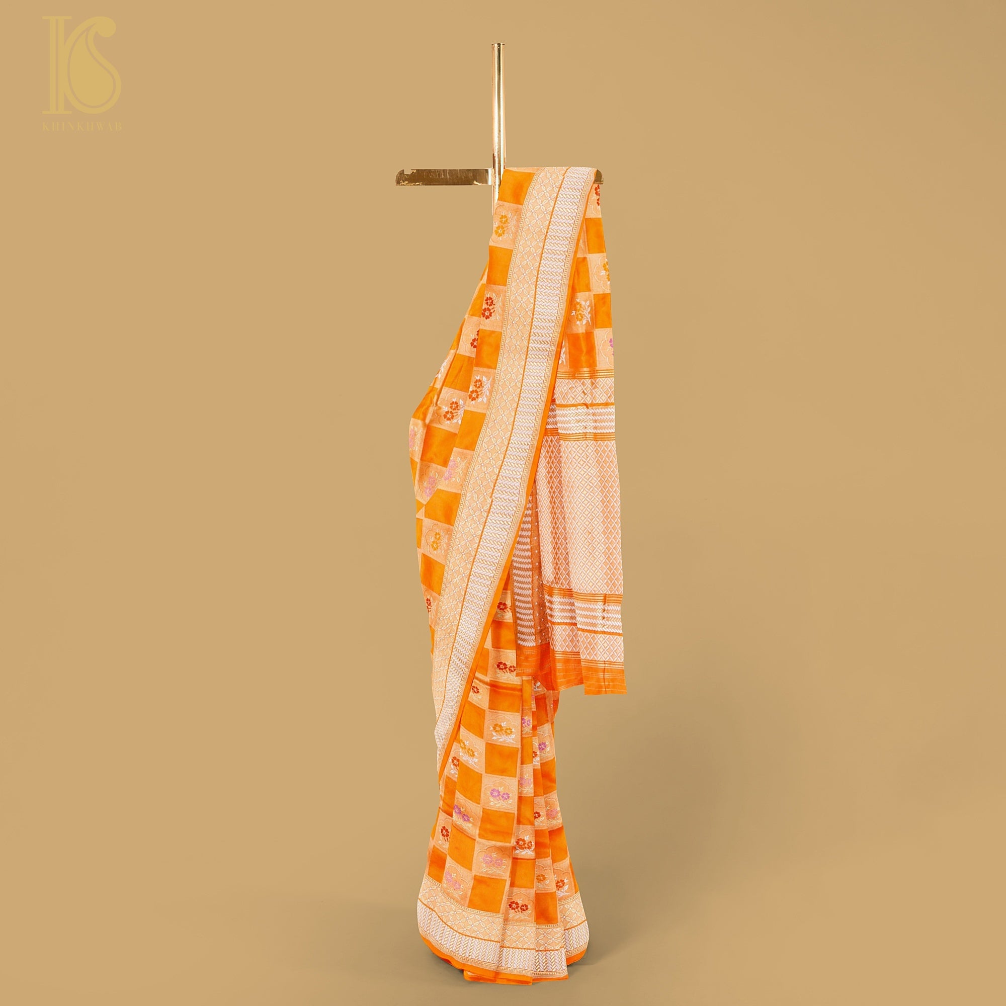 Pumpkin Orange Handloom Banarasi Pure Katan Silk Kadwa Saree - Khinkhwab