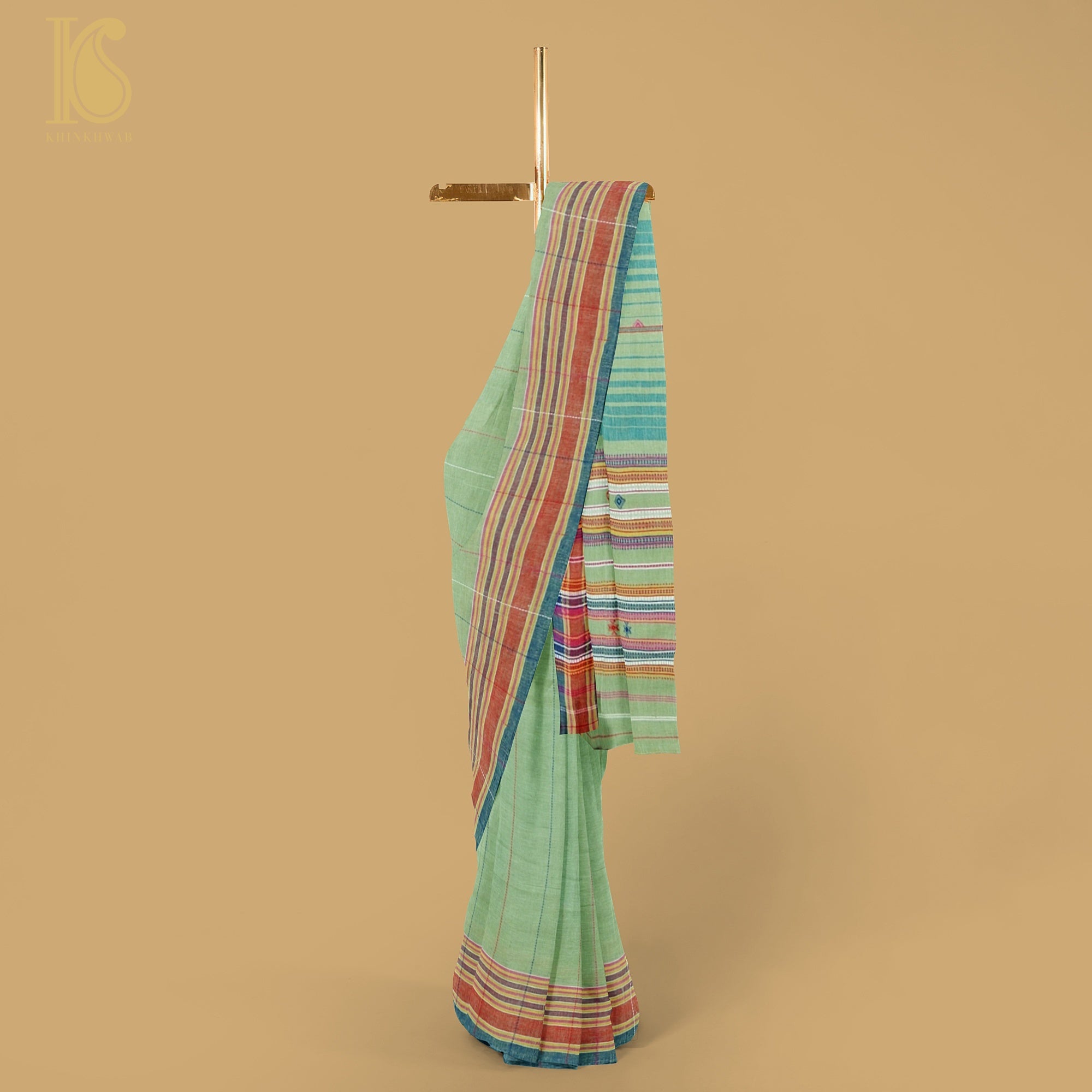 Sprout Green Pure Kala Cotton Handwoven Bhujodi Saree - Khinkhwab