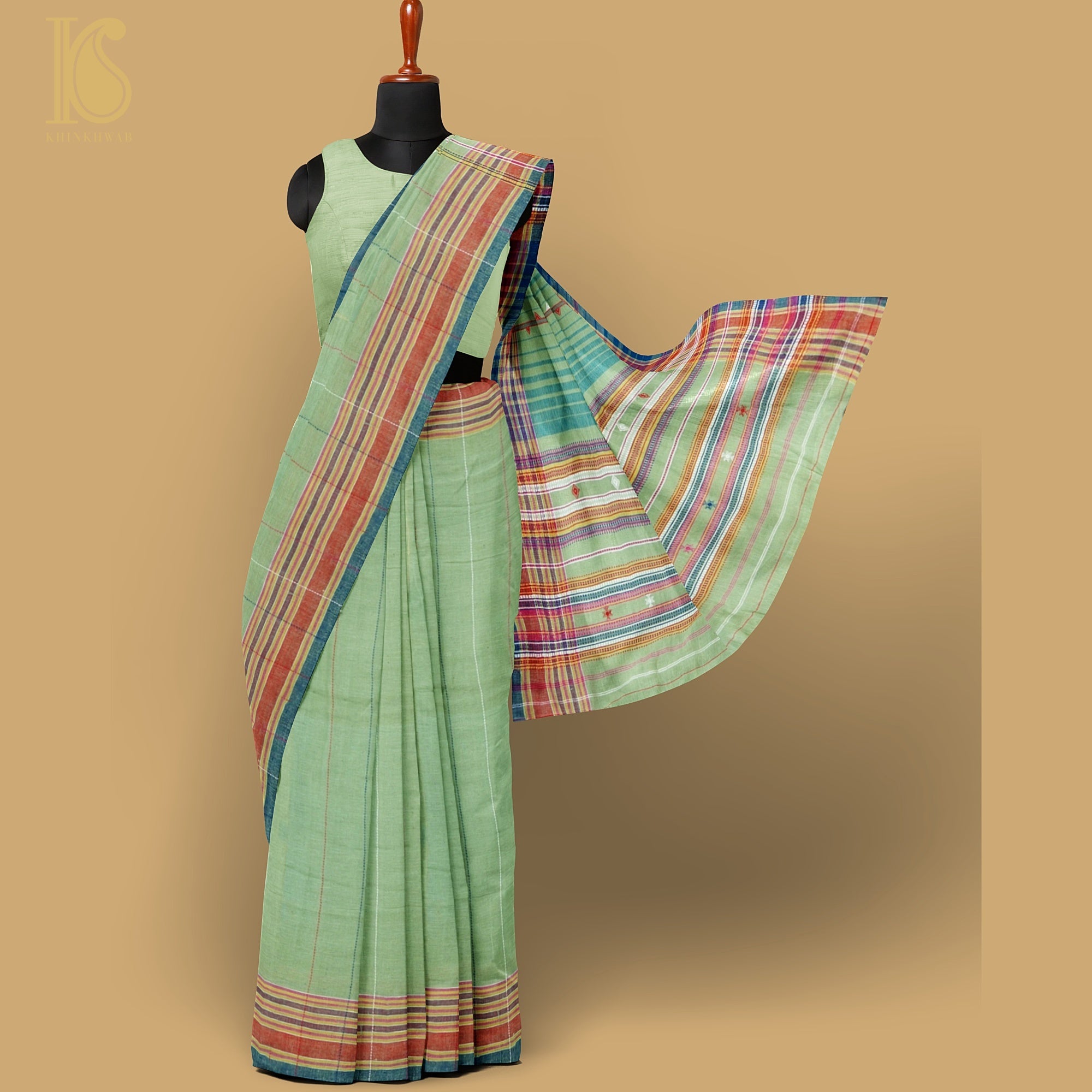 Sprout Green Pure Kala Cotton Handwoven Bhujodi Saree - Khinkhwab